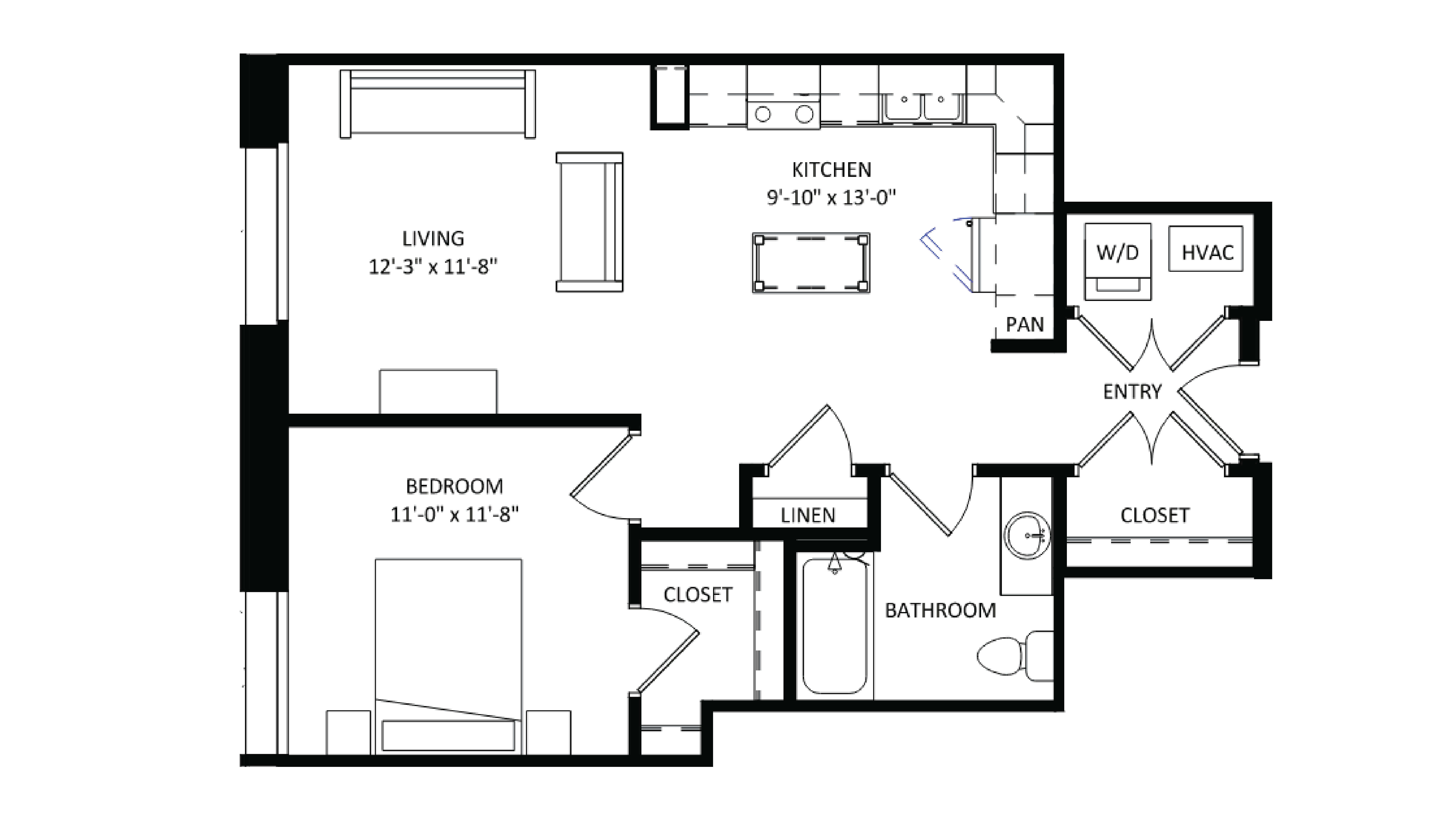 ULI The Irwin N134 - 1 Bed, 1 Bath Floor Plan