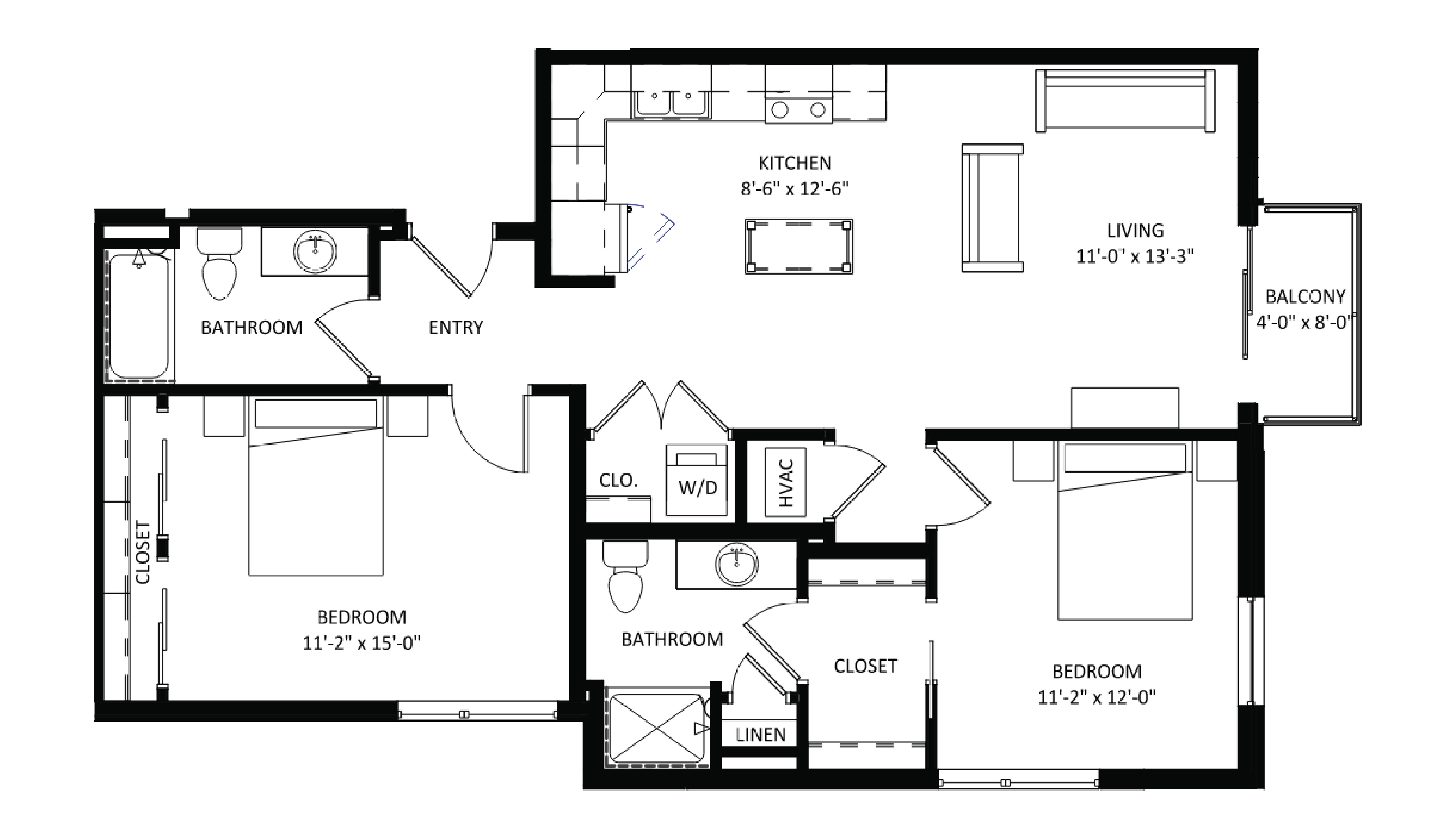 ULI The Irwin N201 - 2 Bed, 2 Bath Floor Plan