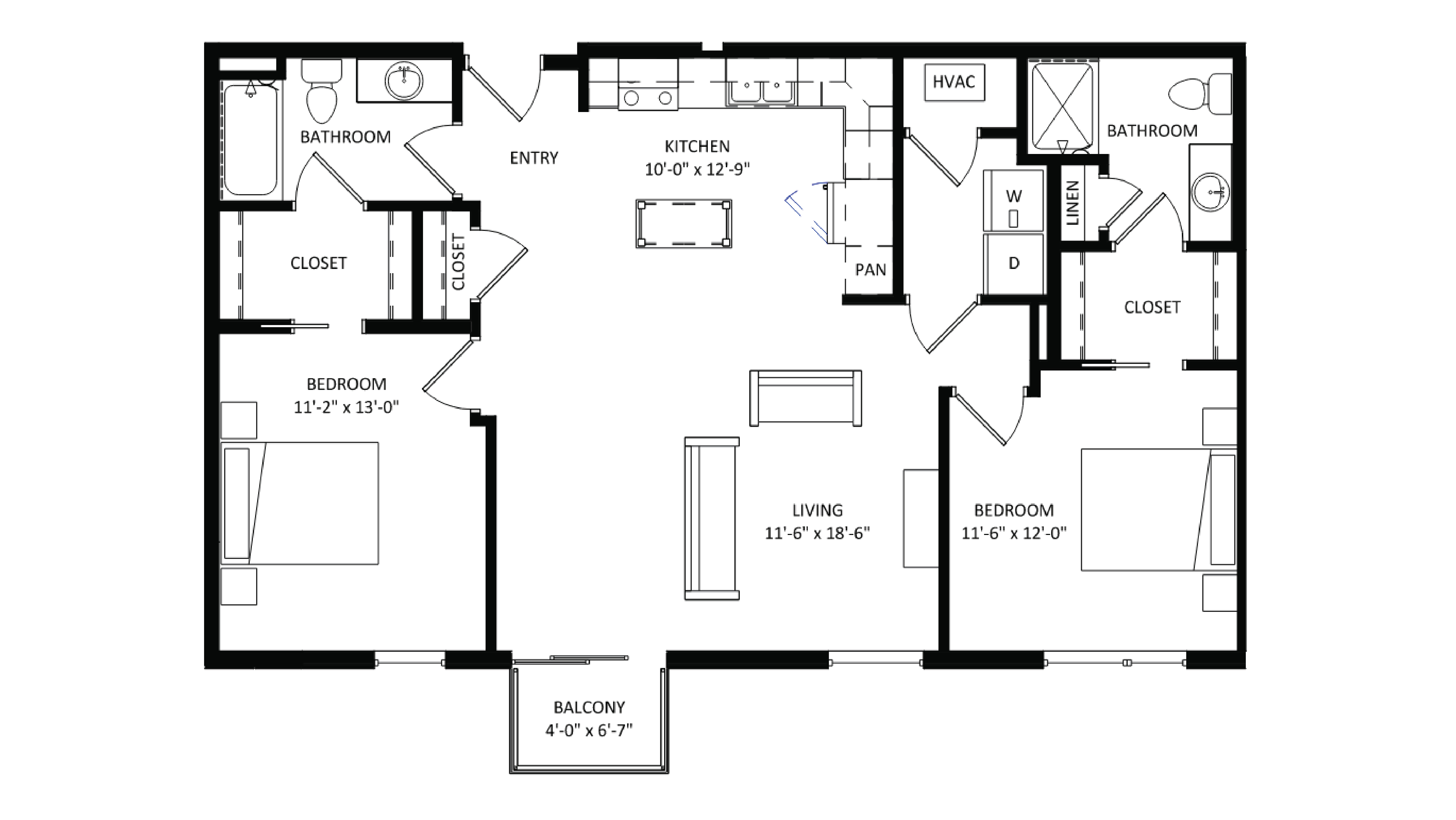 ULI The Irwin N211 - 2 Bed, 2 Bath Floor Plan