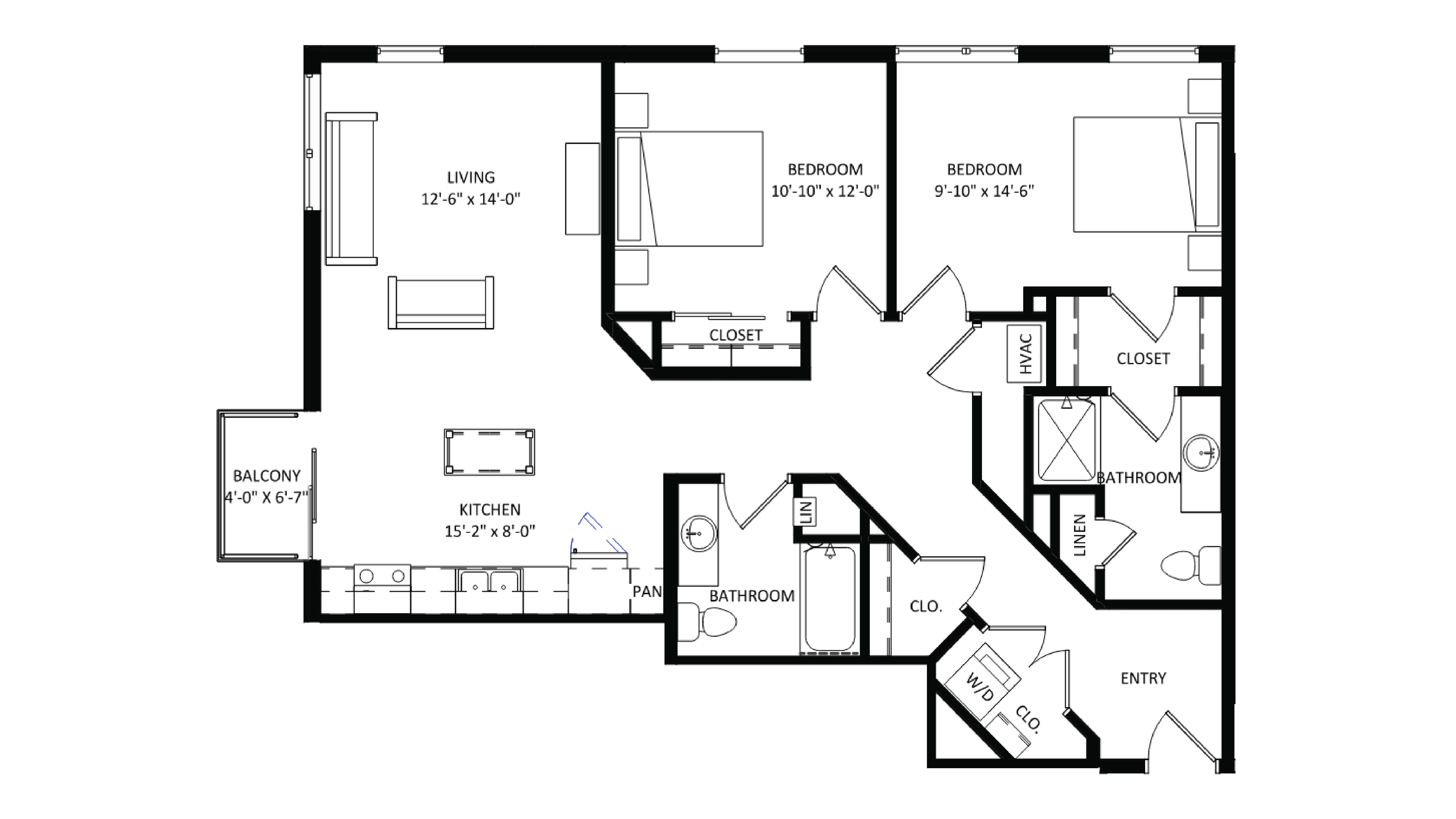 ULI The Irwin N228 - 2 Bed, 2 Bath Floor Plan