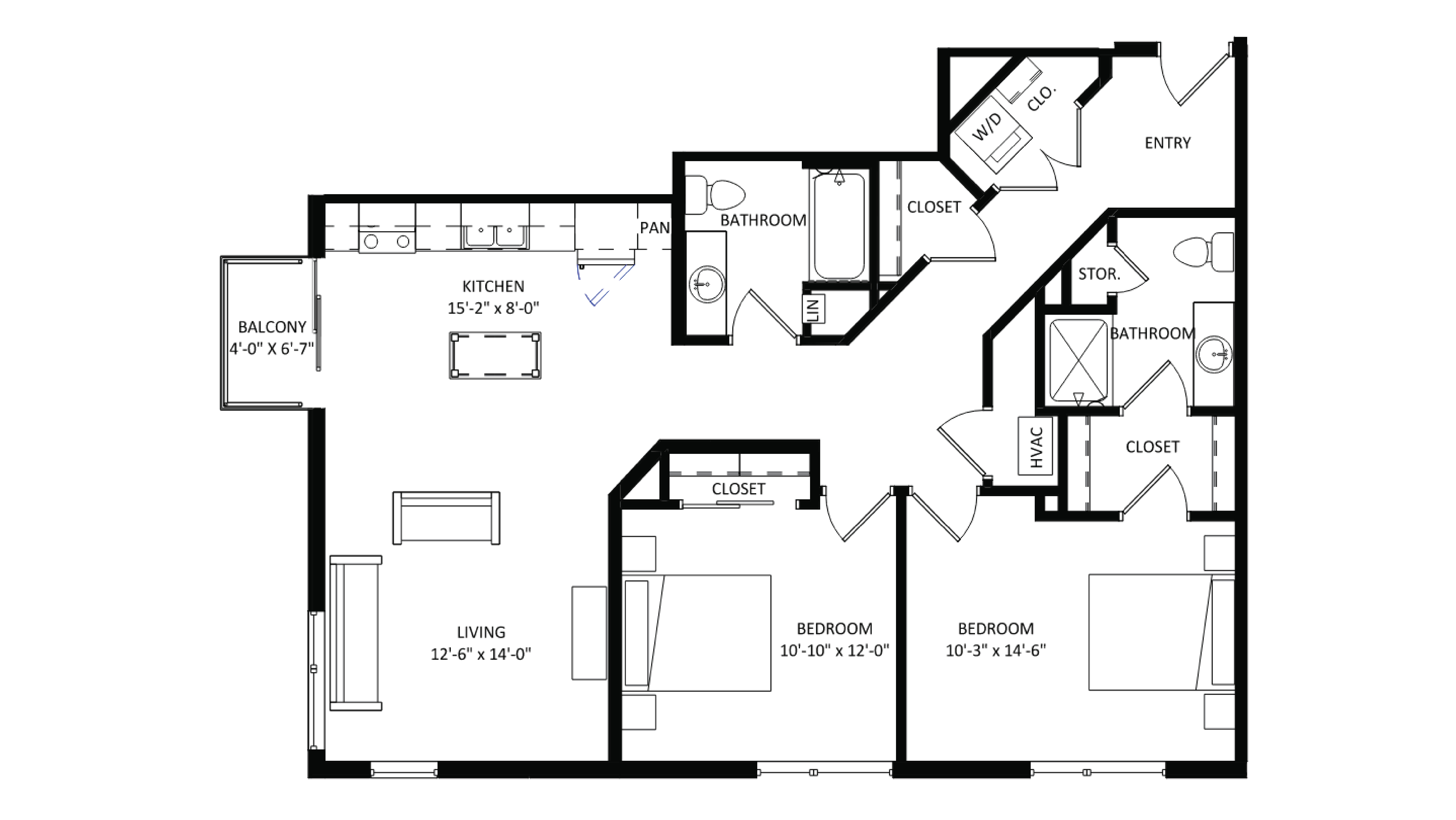 ULI The Irwin N236 - 2 Bed, 2 Bath Floor Plan