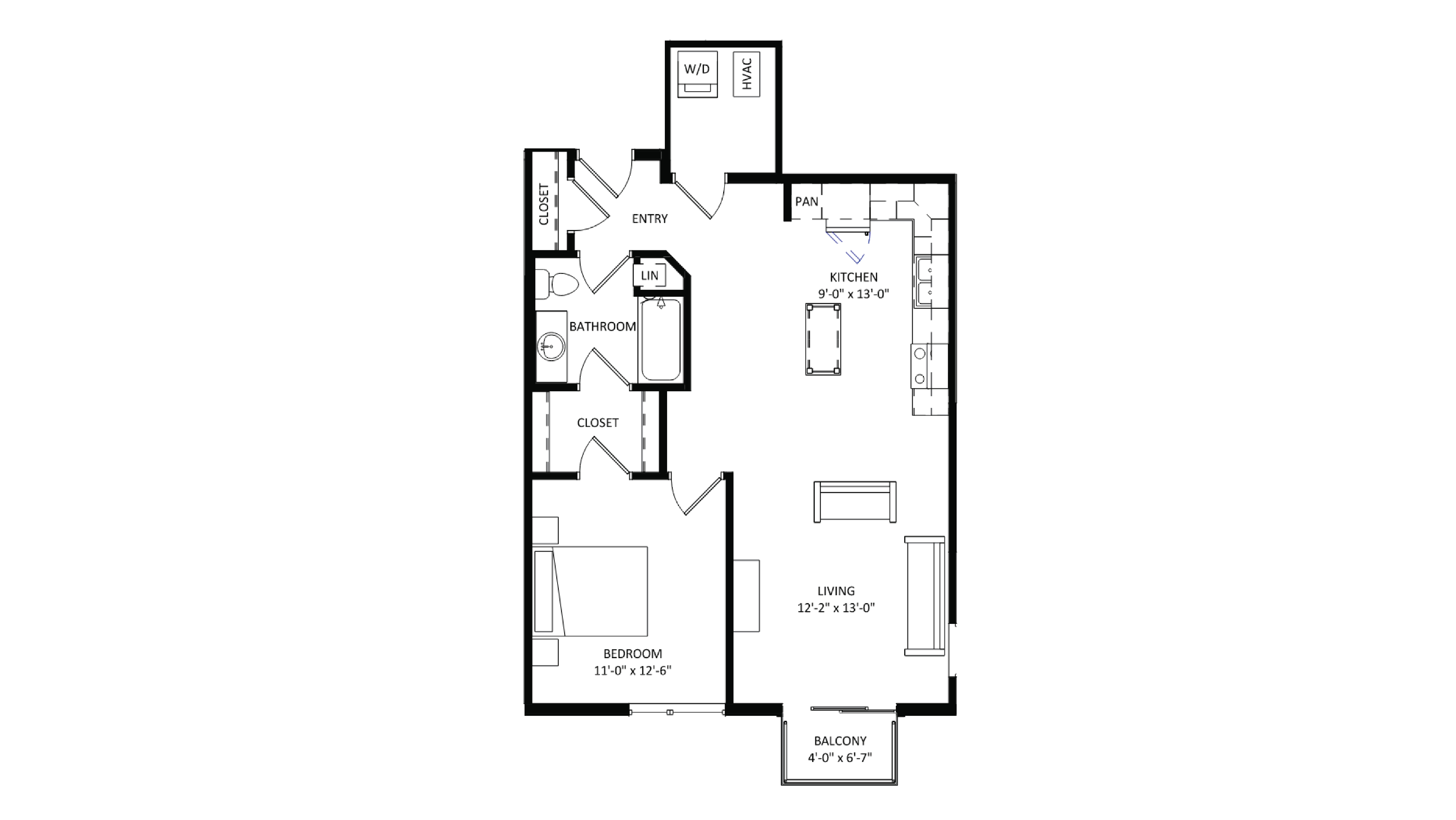 ULI The Irwin N238 - 1 Bed, 1 Bath Floor Plan