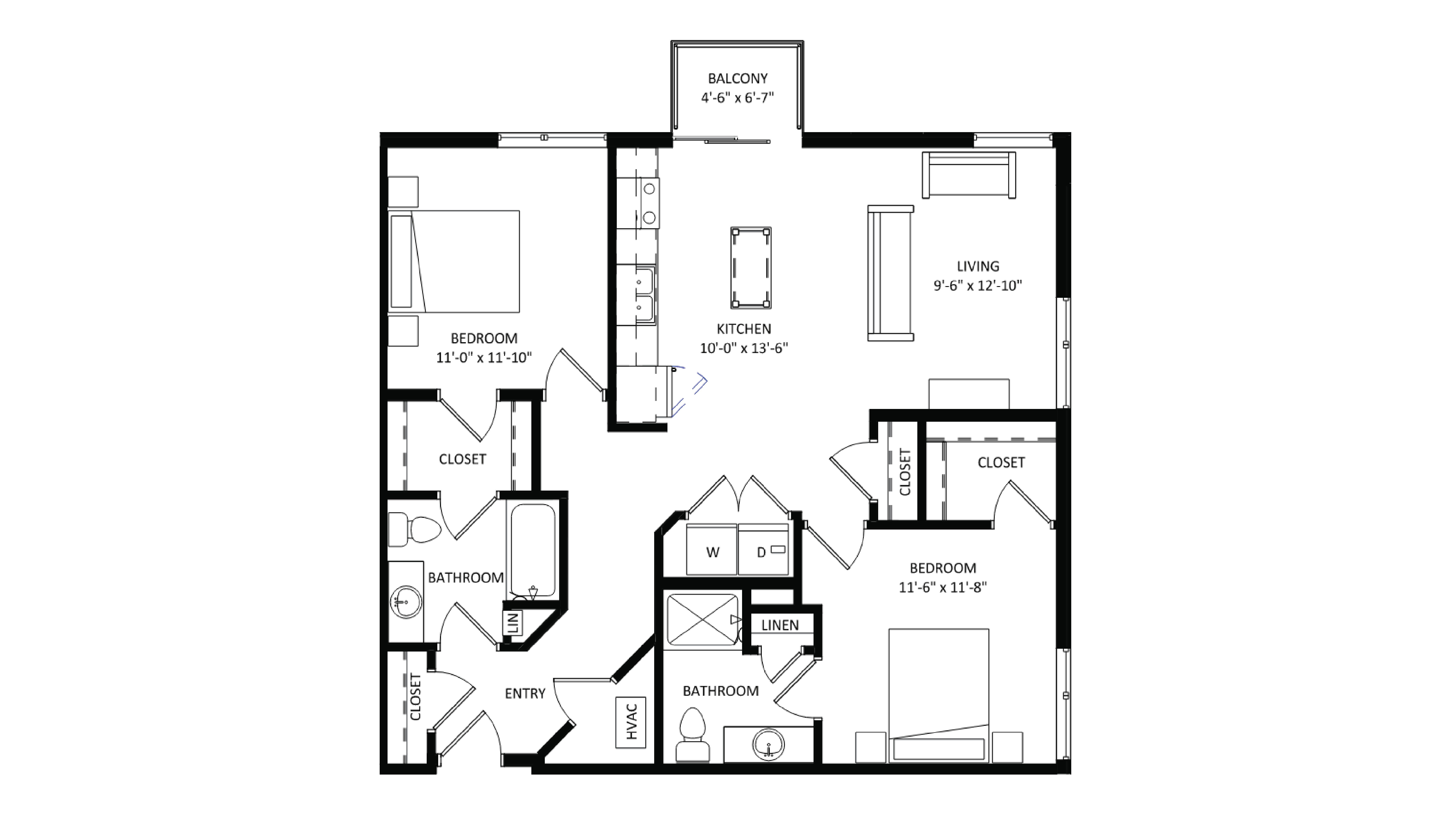 ULI The Irwin N302 - 2 Bed, 2 Bath Floor Plan