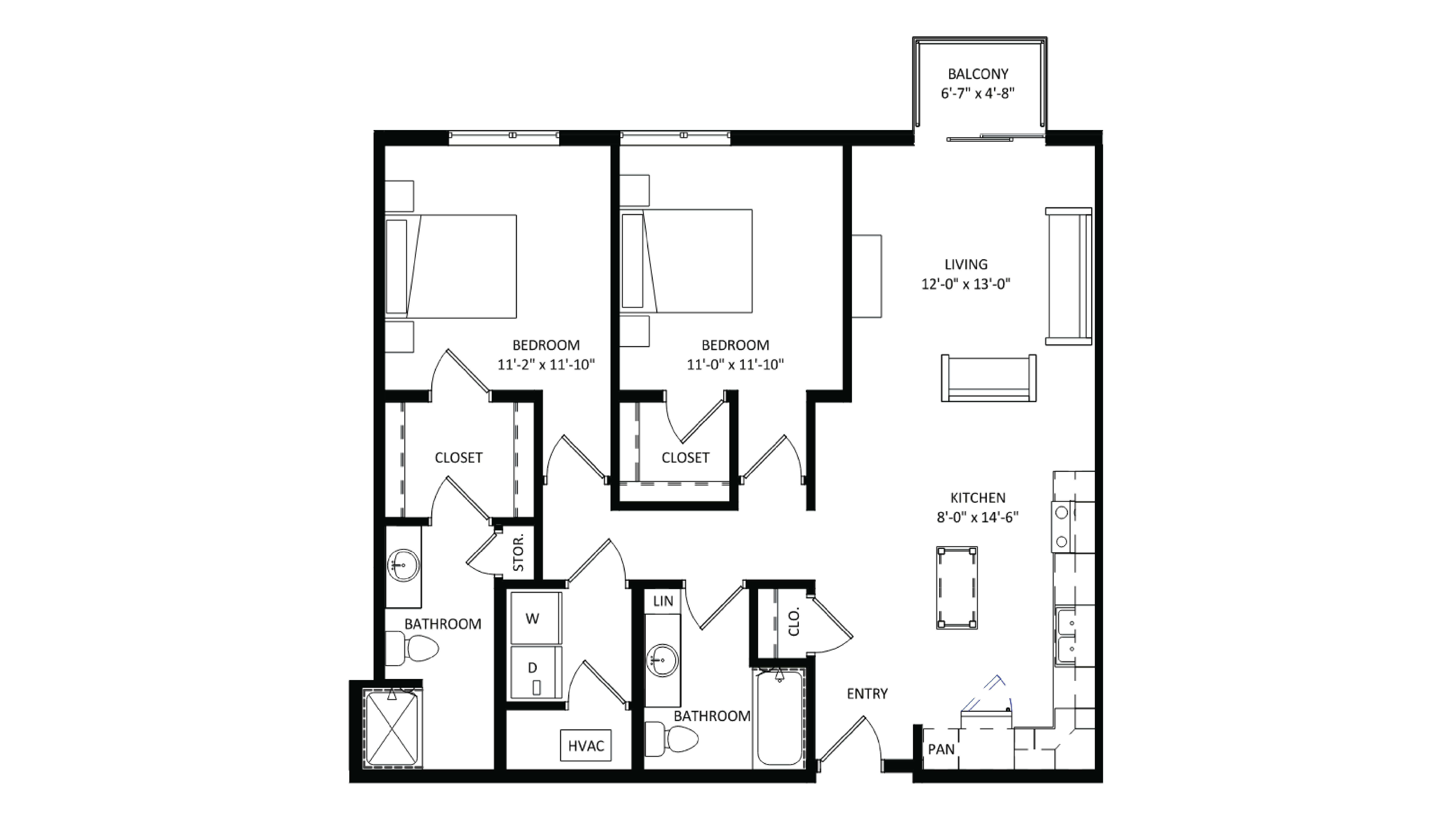 ULI The Irwin N310 - 2 Bed, 2 Bath Floor Plan