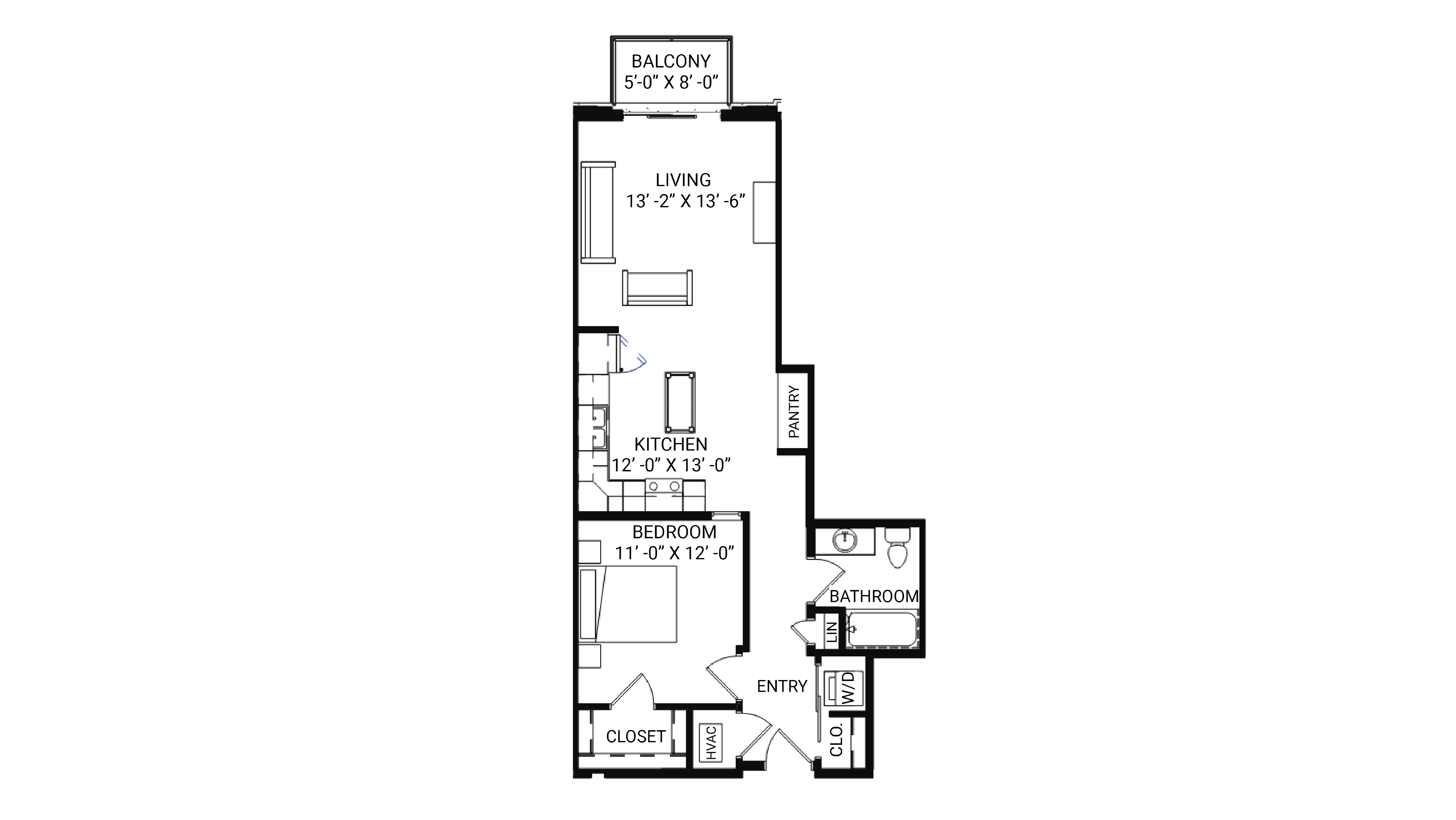 ULI The Irwin N320 - 1 Bed, 1 Bath Floor Plan