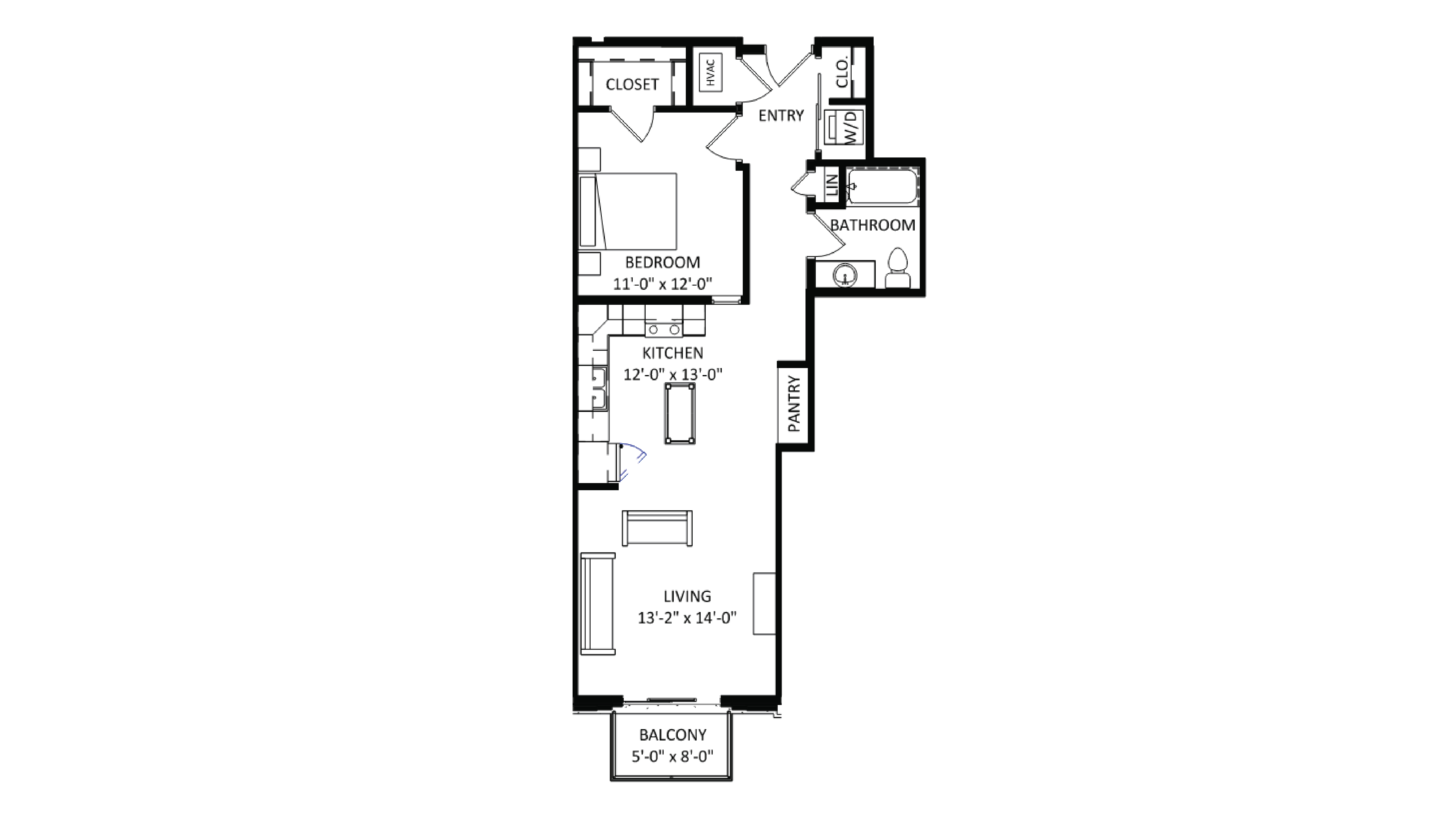 ULI The Irwin N321 - 1 Bed, 1 Bath Floor Plan