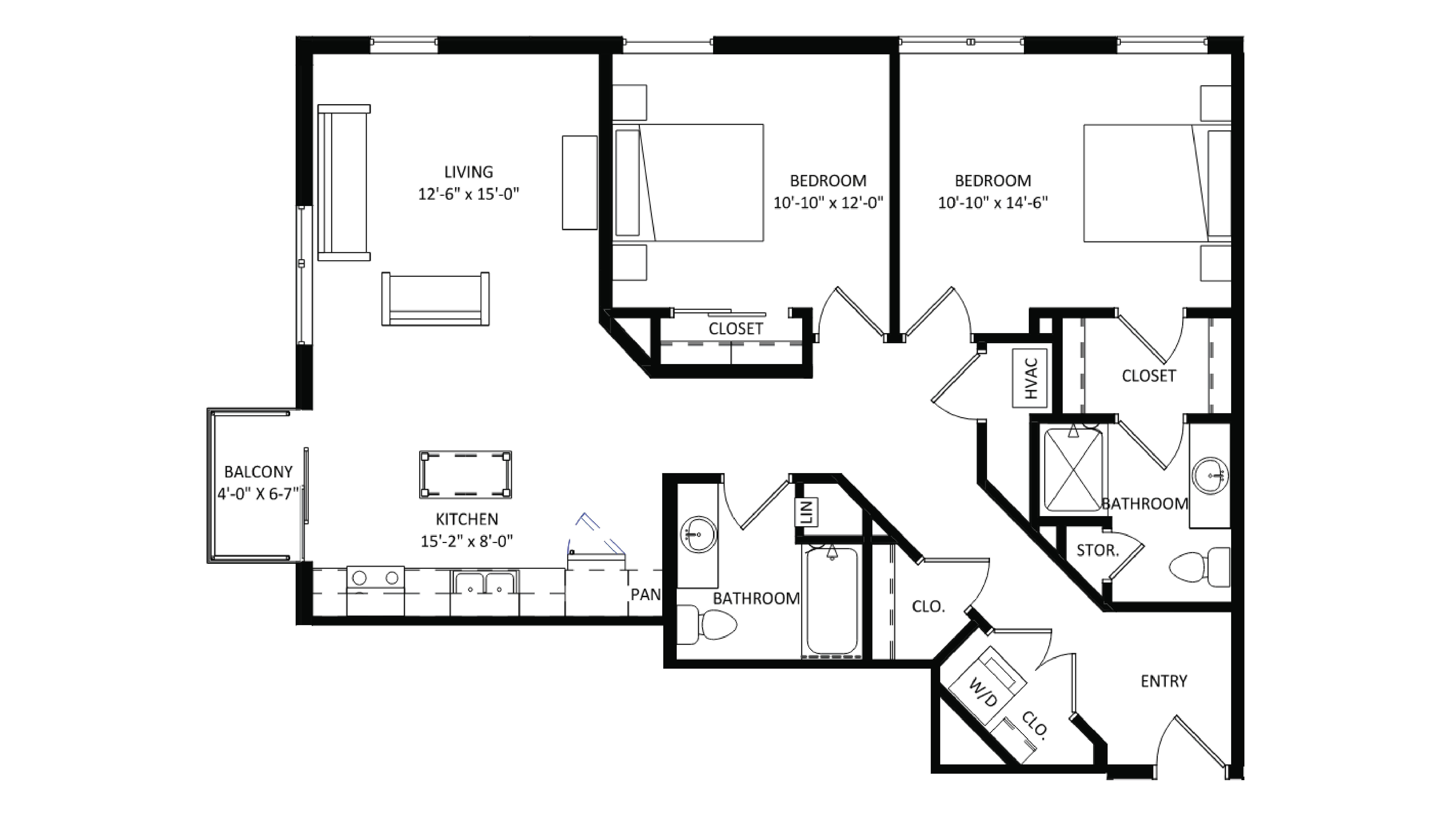 ULI The Irwin N328 - 2 Bed, 2 Bath Floor Plan