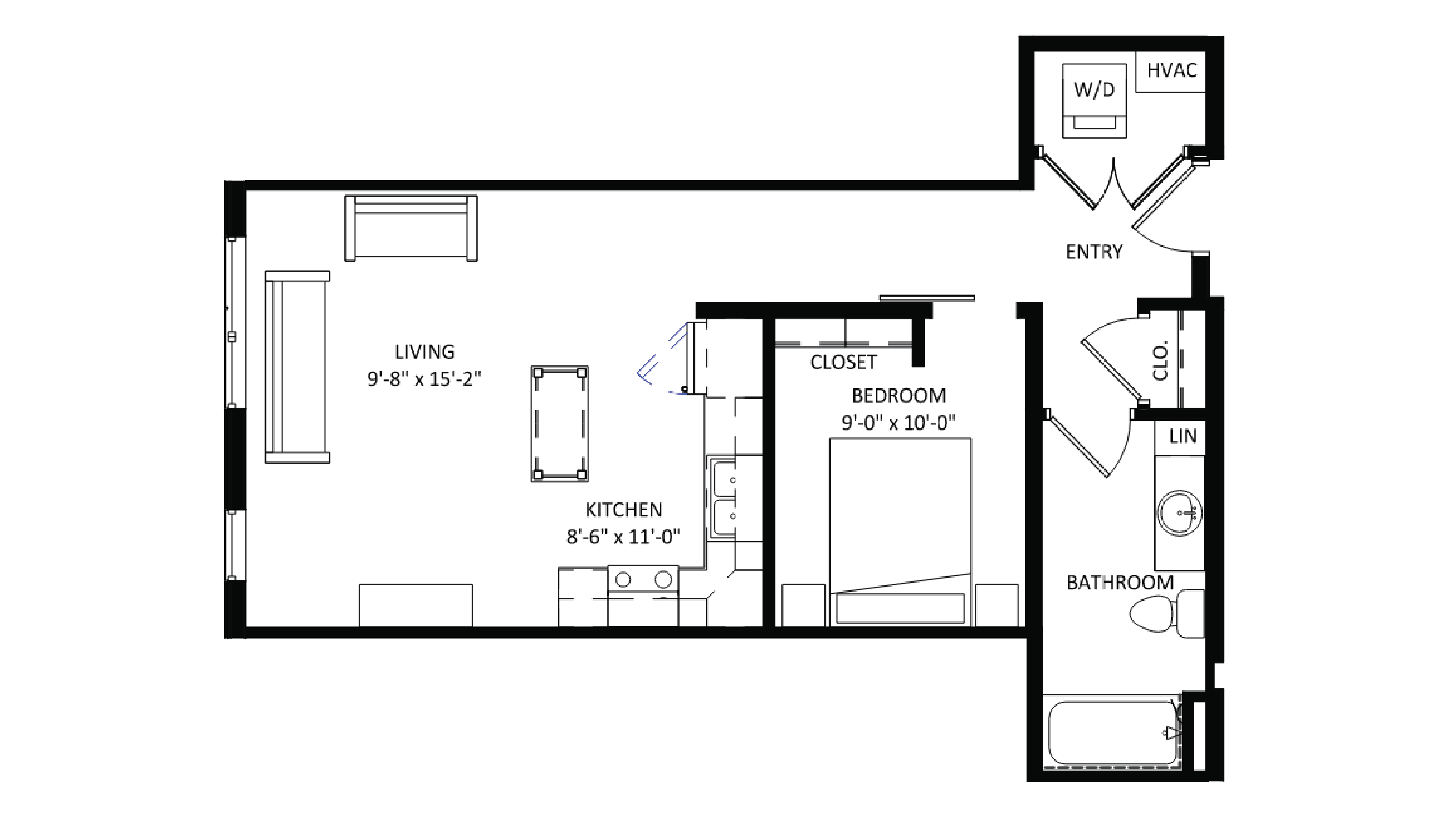 ULI The Irwin N332 - Studio, 1 Bath Floor Plan