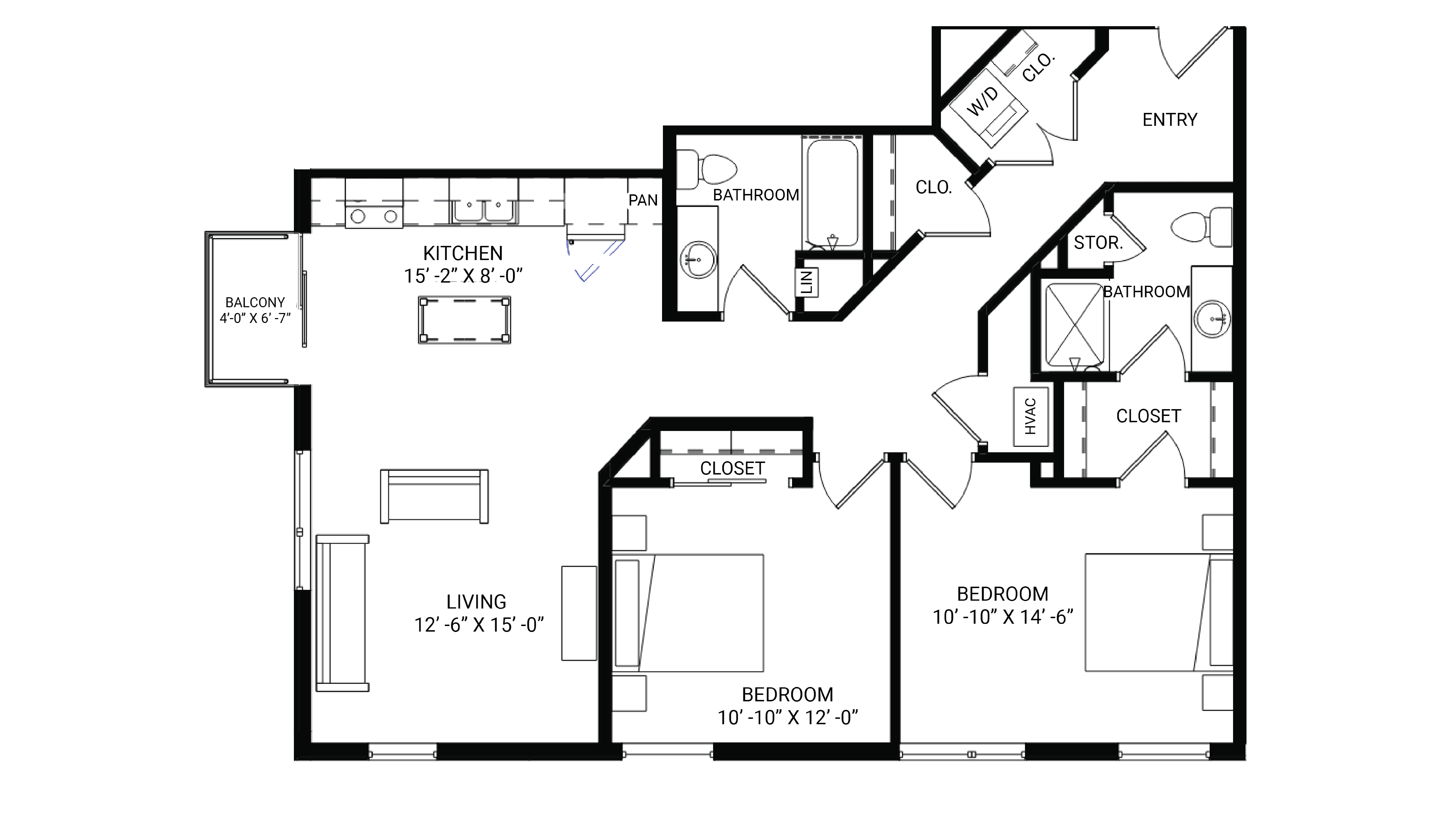 ULI The Irwin N336 - 2 Bed, 2 Bath Floor Plan