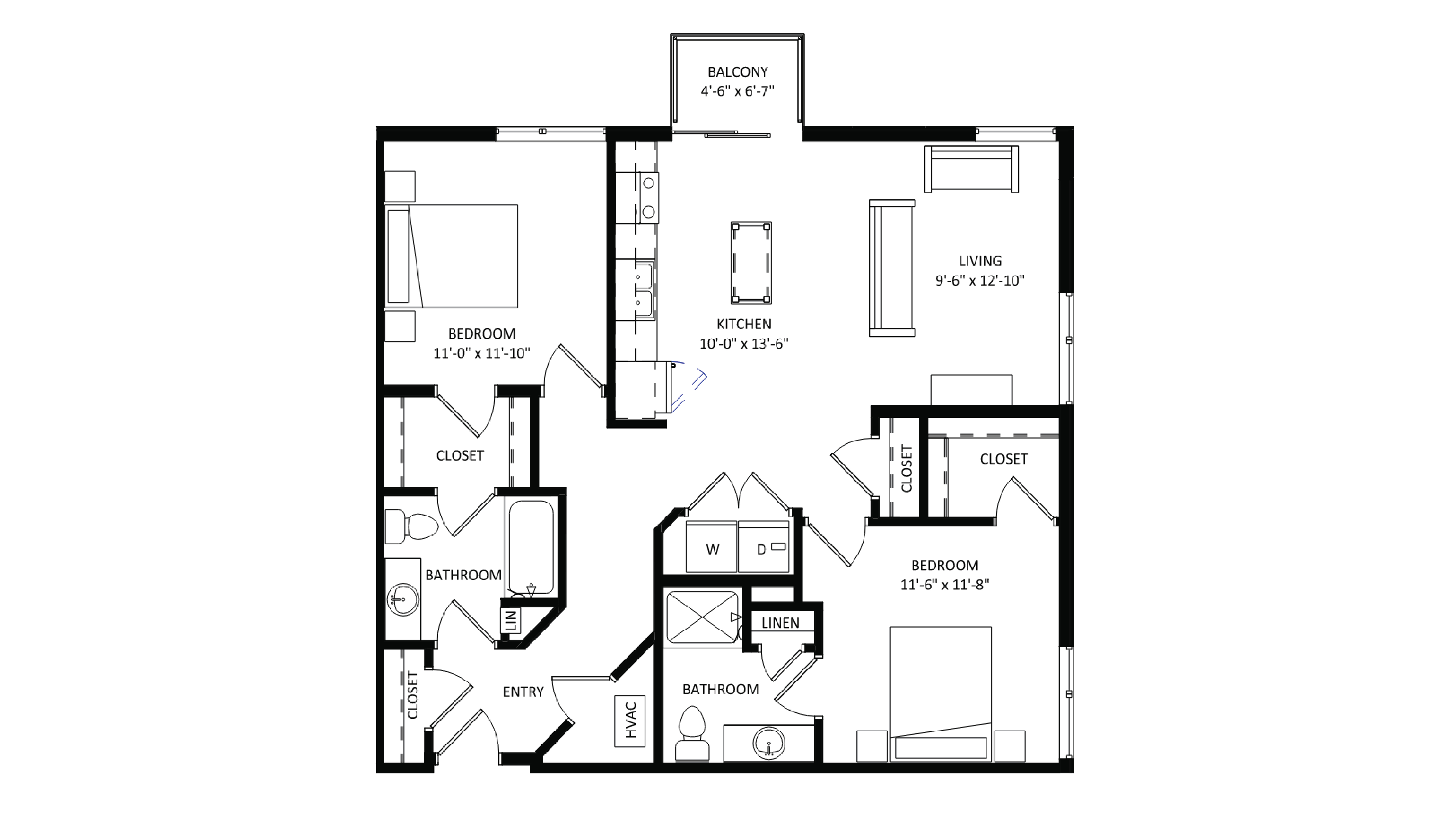 ULI The Irwin N402 - 2 Bed, 2 Bath Floor Plan