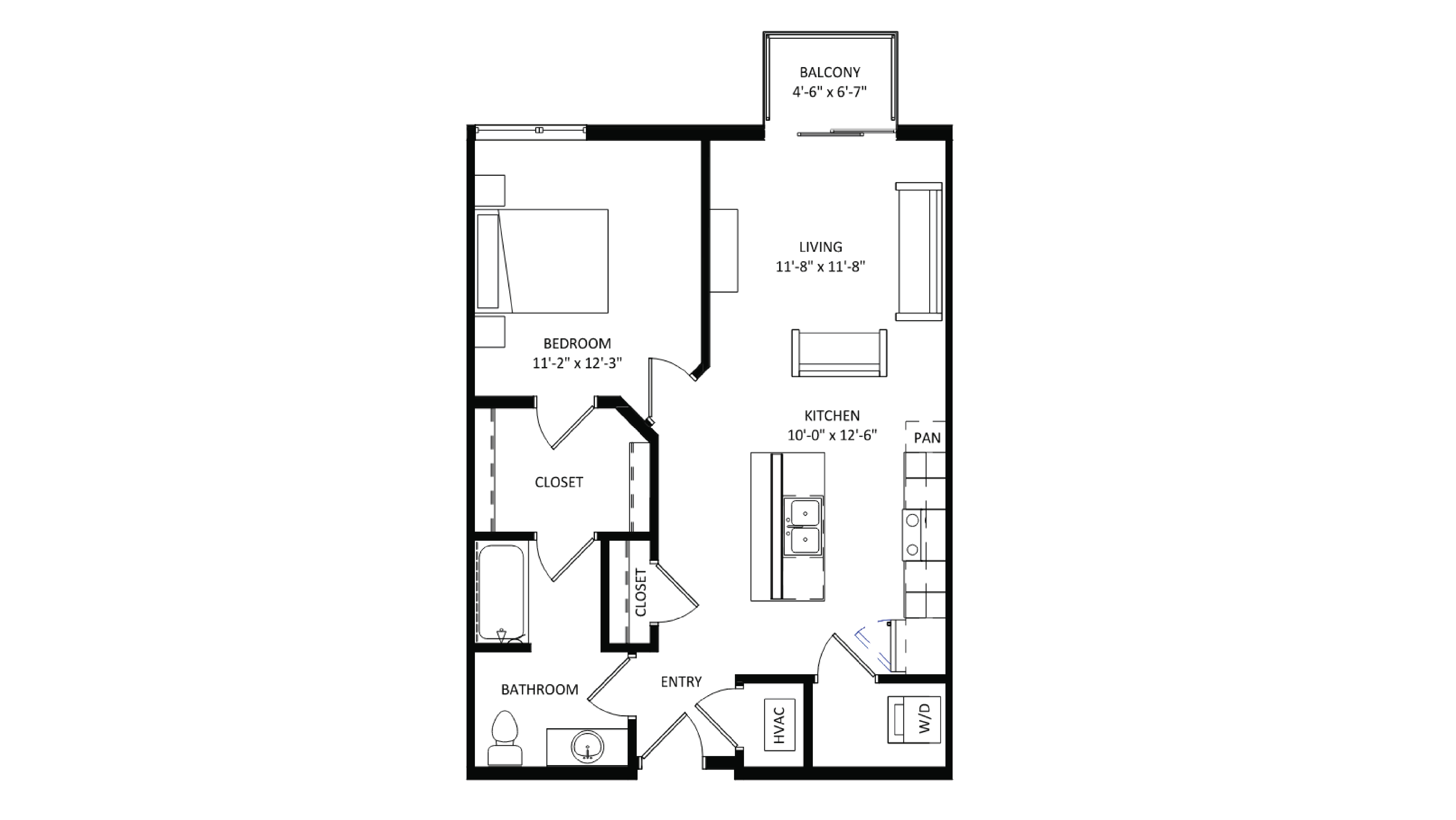 ULI The Irwin N406 - 1 Bed, 1 Bath Floor Plan