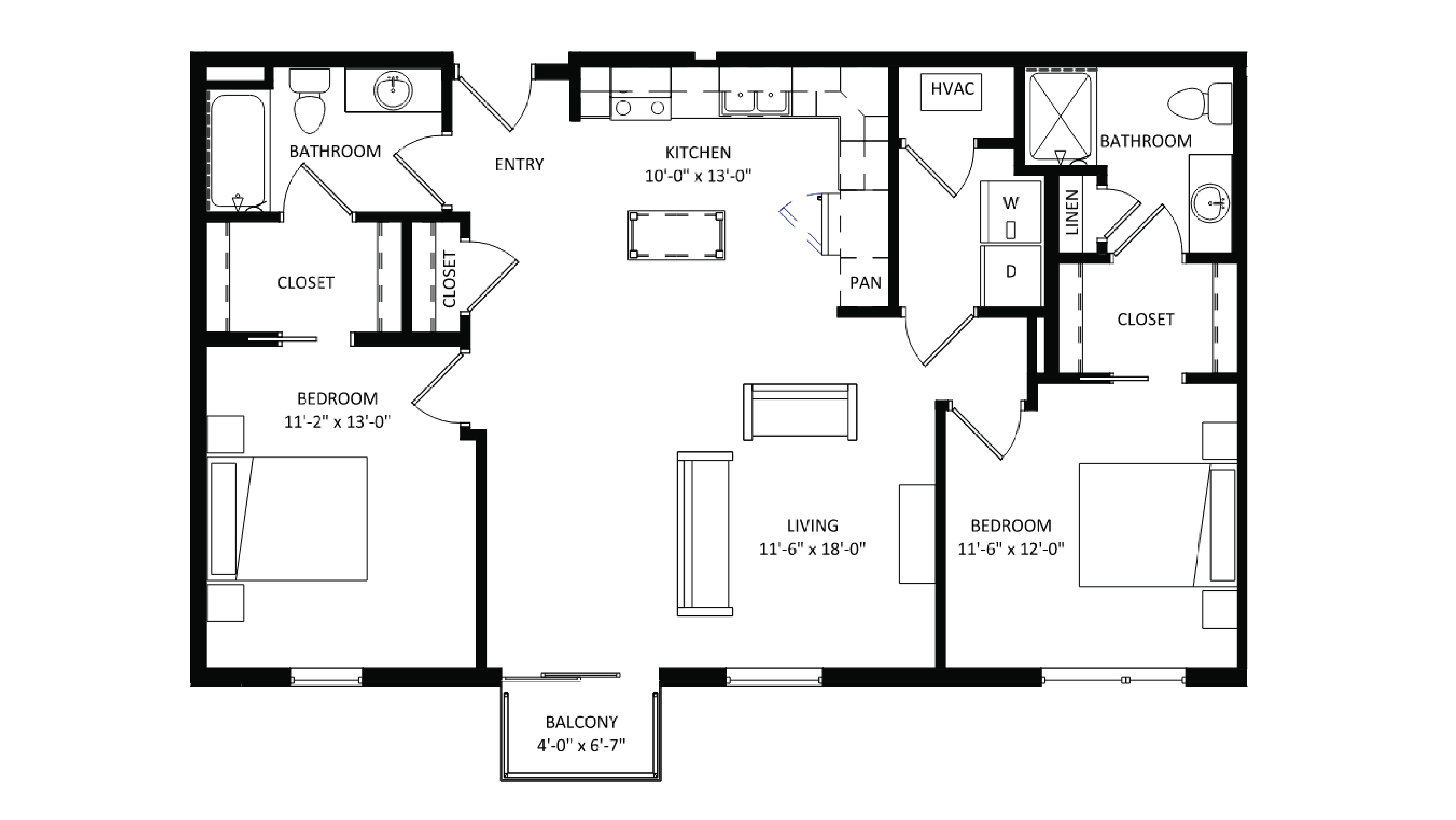 ULI The Irwin N407 - 2 Bed, 2 Bath Floor Plan