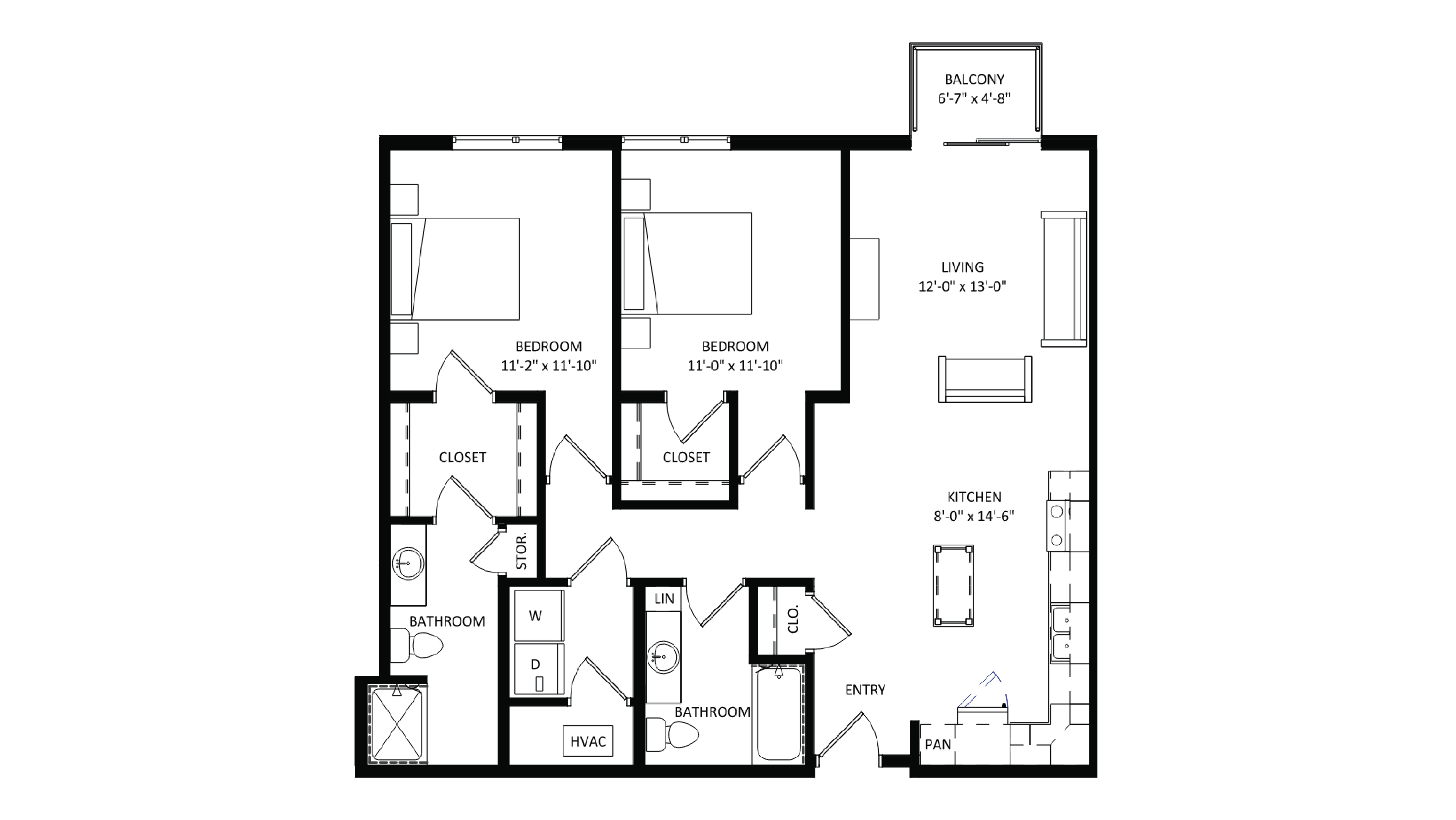 ULI The Irwin N410 - 2 Bed, 2 Bath Floor Plan