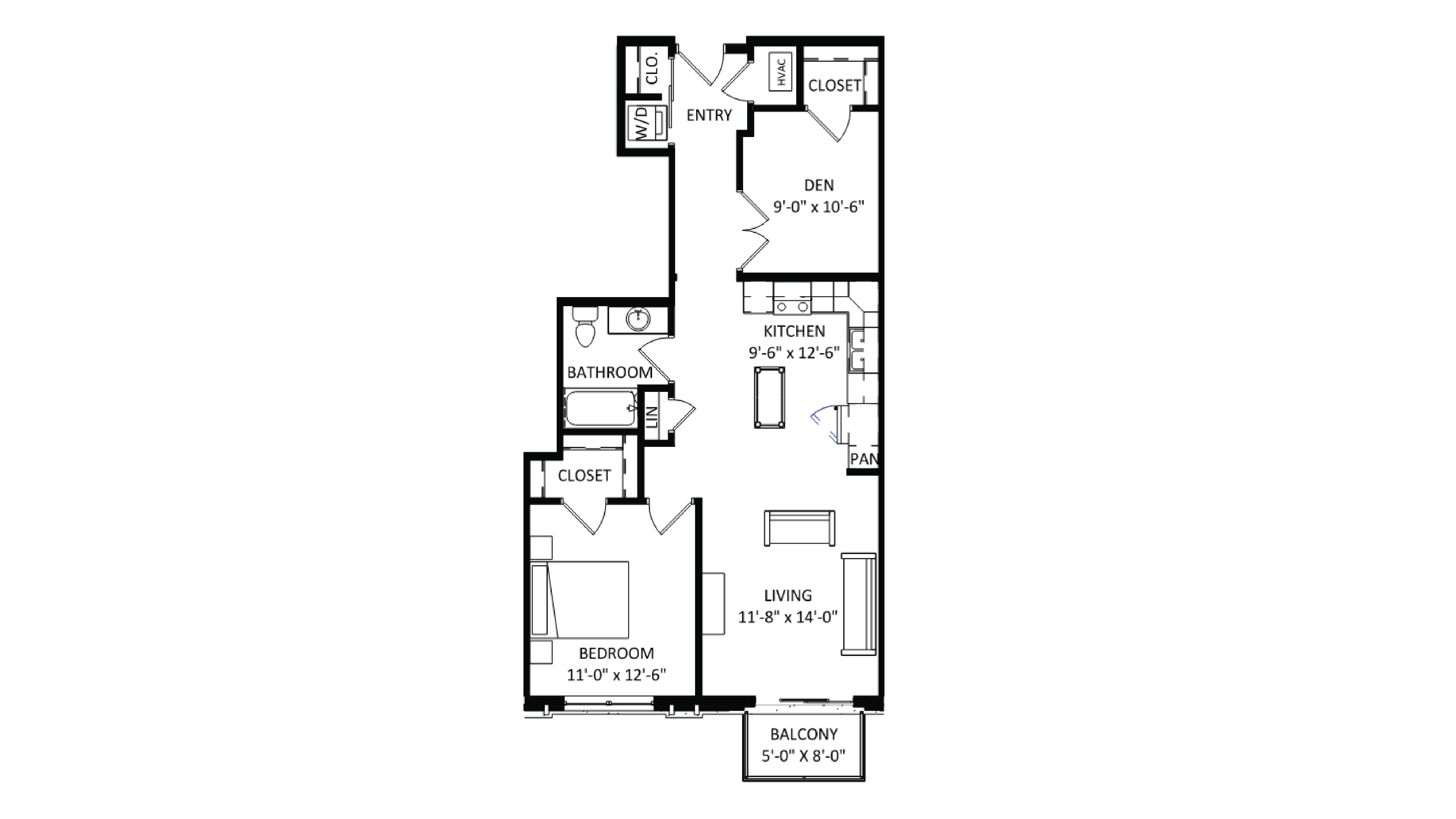 ULI The Irwin N415 - 1 Bed Den, 1 Bath Floor Plan