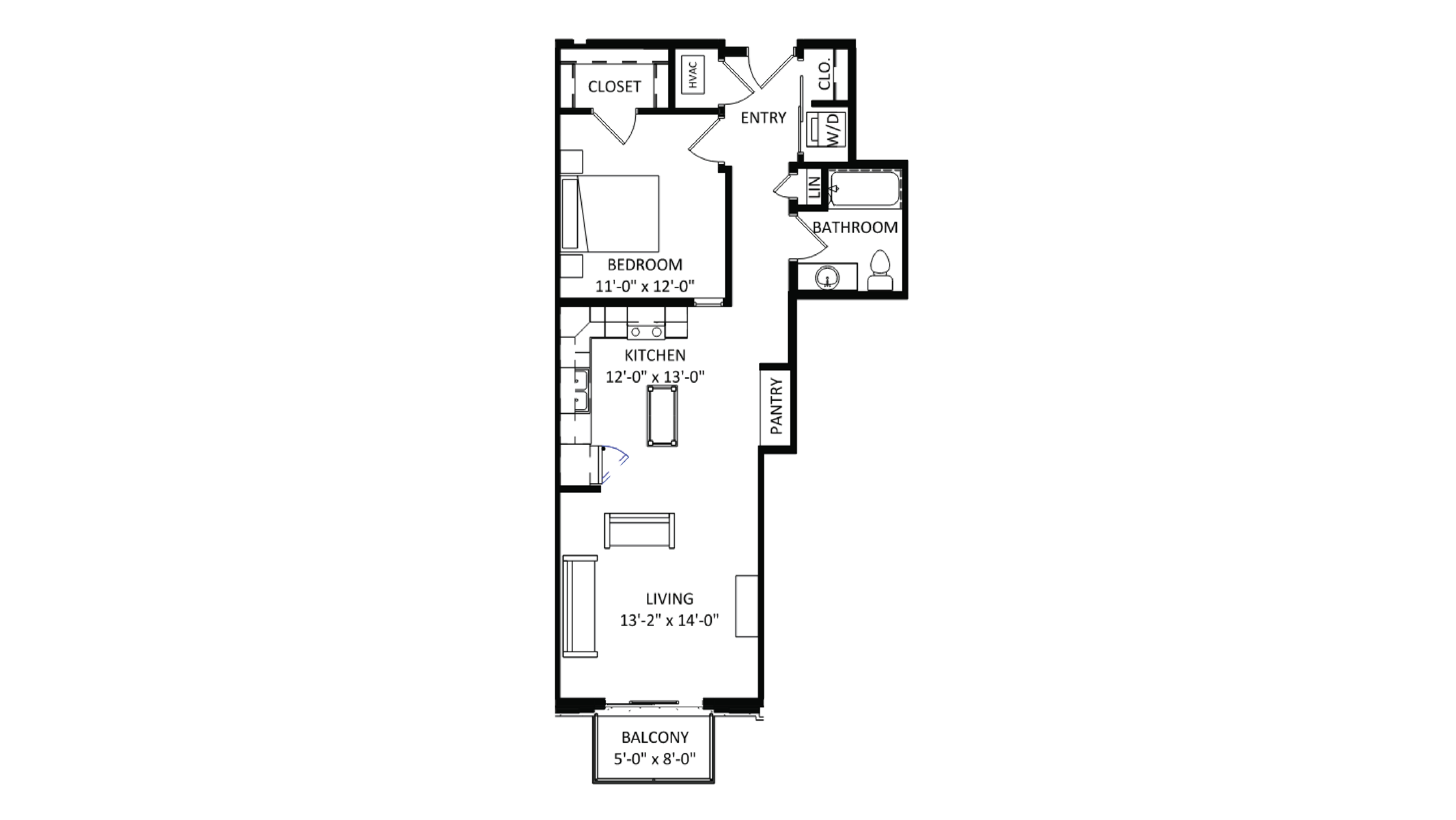 ULI The Irwin N417 - 1 Bed, 1 Bath Floor Plan