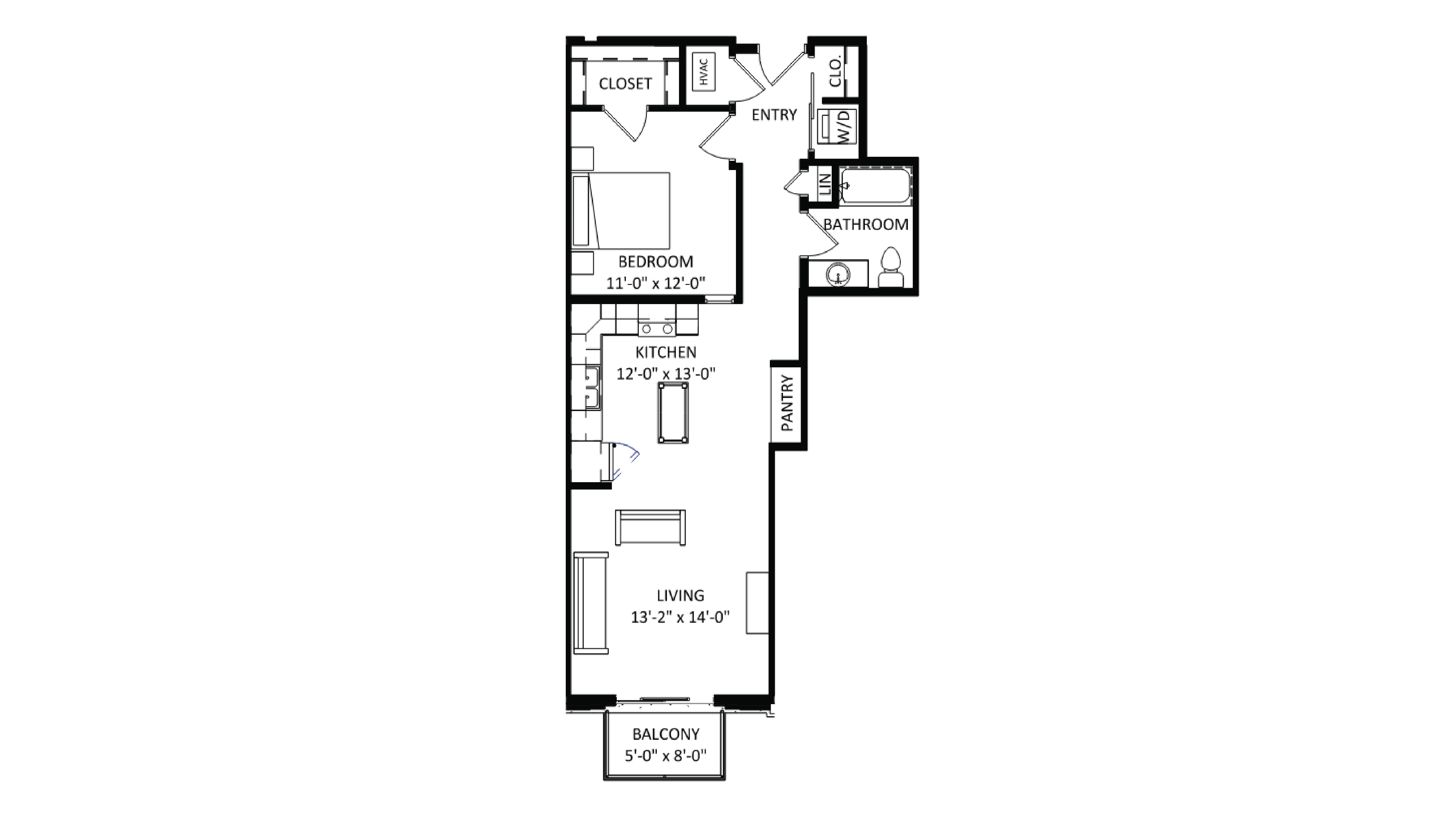 ULI The Irwin N421 - 1 Bed, 1 Bath Floor Plan