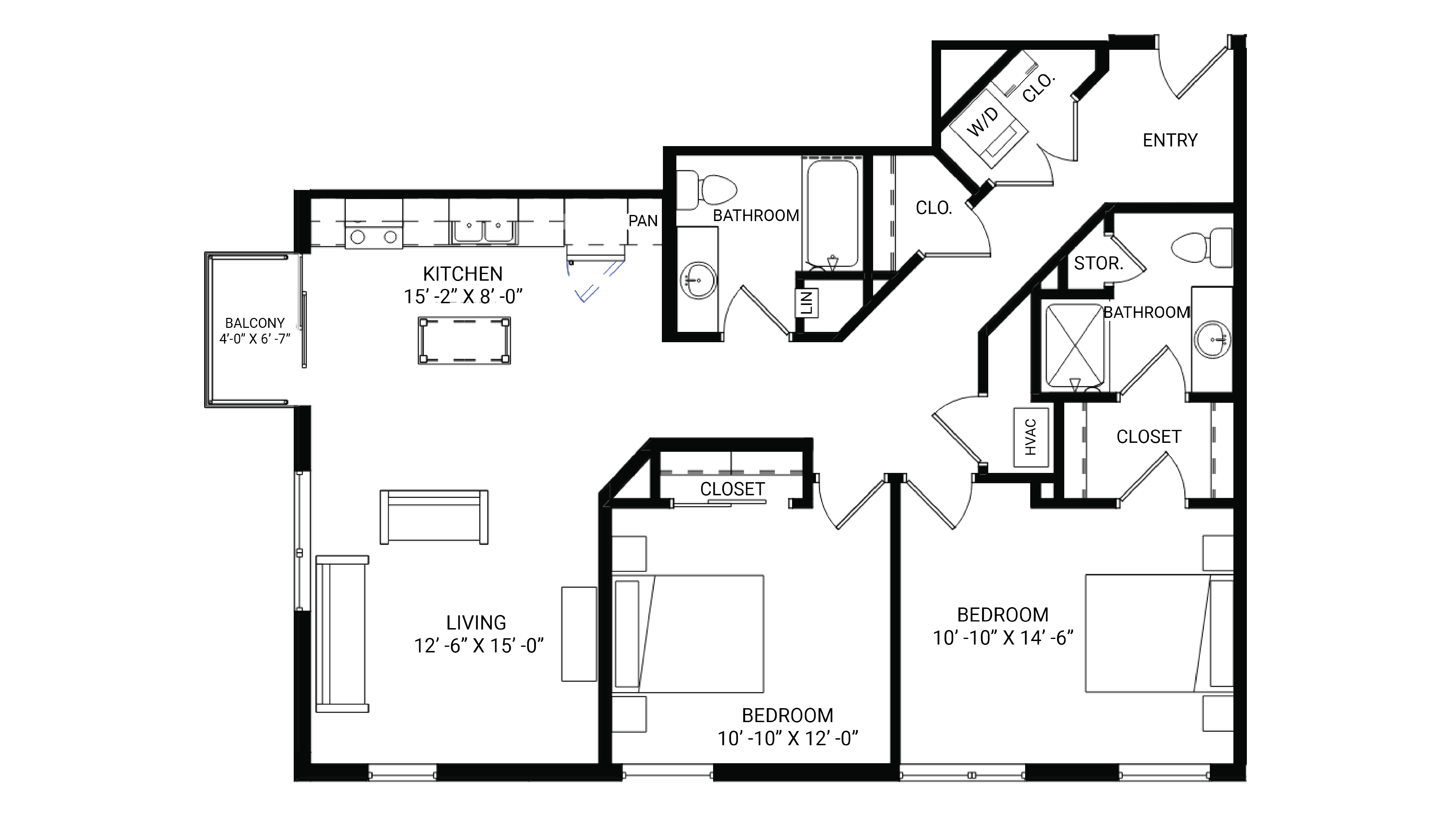 ULI The Irwin N436 - 2 Bed, 2 Bath Floor Plan