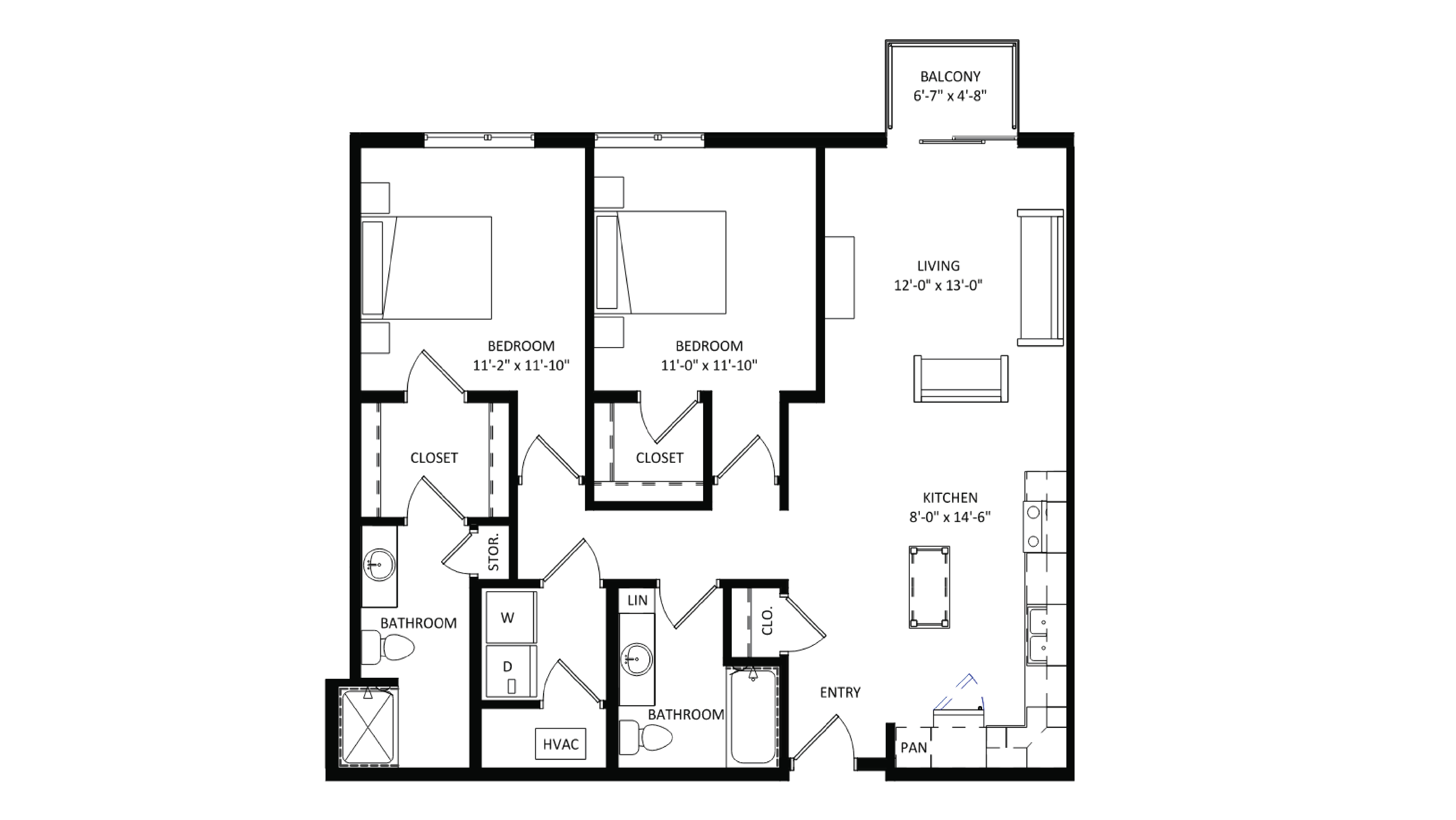 ULI The Irwin N510 - 2 Bed, 2 Bath Floor Plan