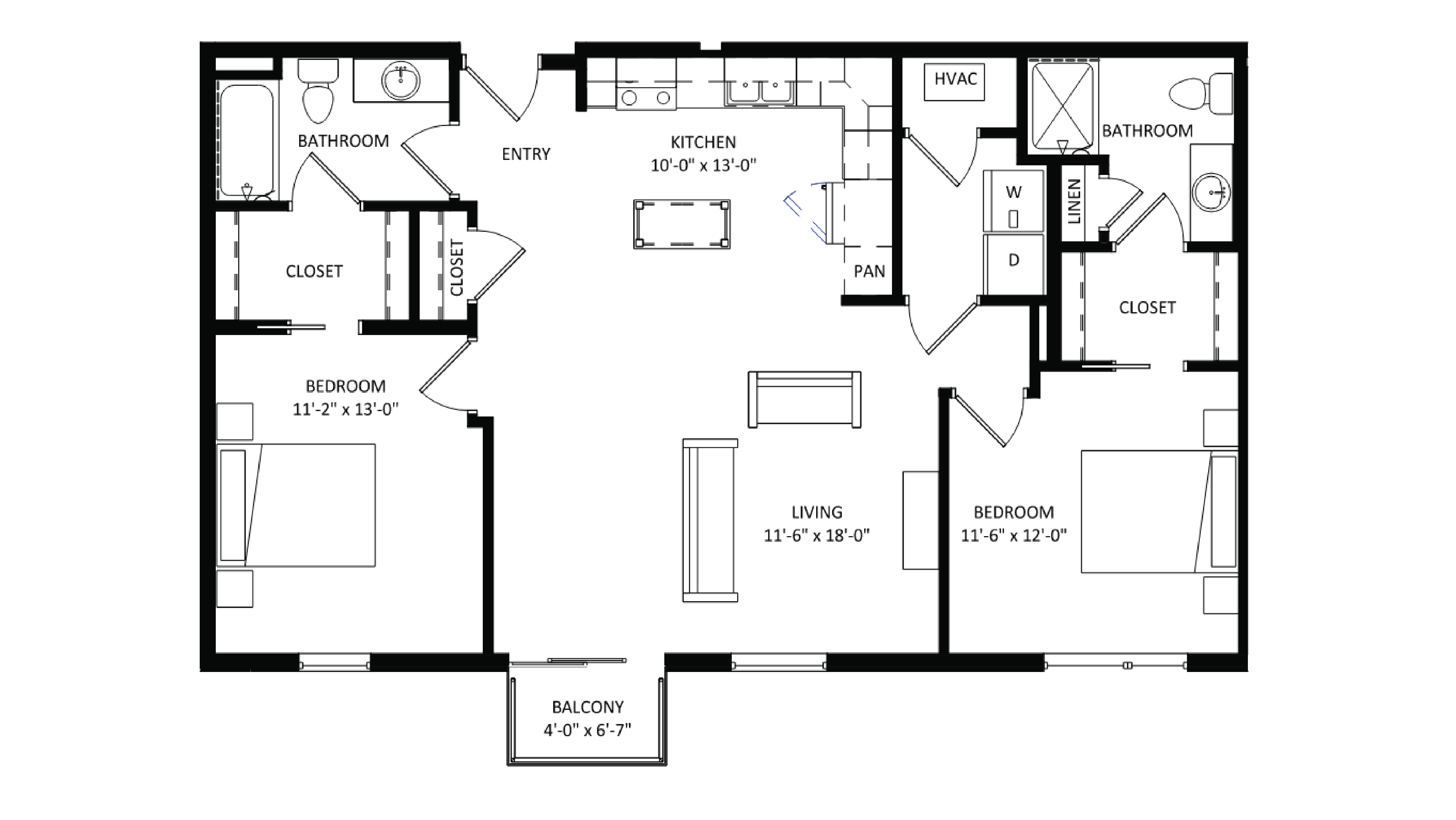 ULI The Irwin N511 - 2 Bed, 2 Bath Floor Plan