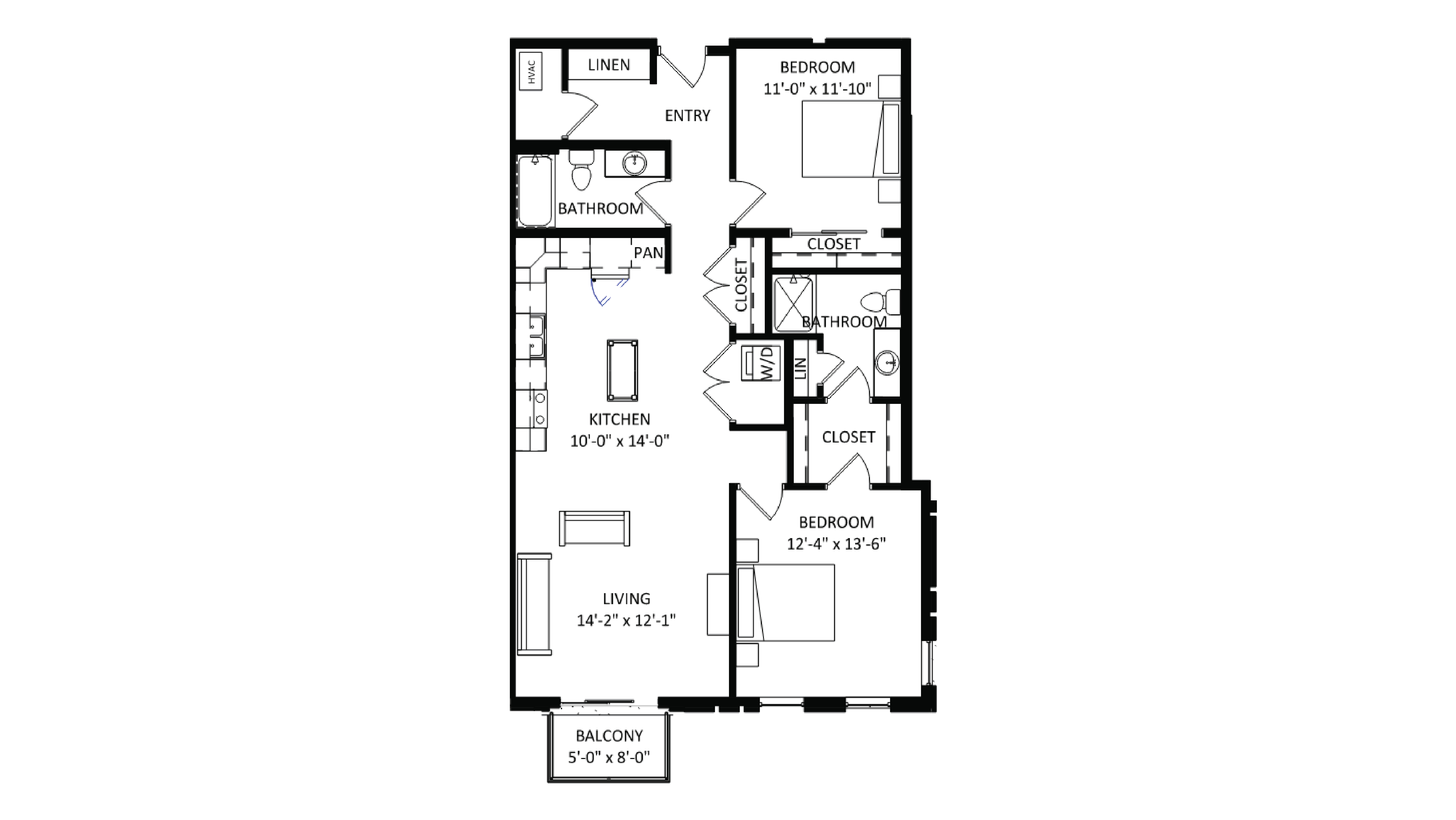 ULI The Irwin N513 - 2 Bed, 2 Bath Floor Plan