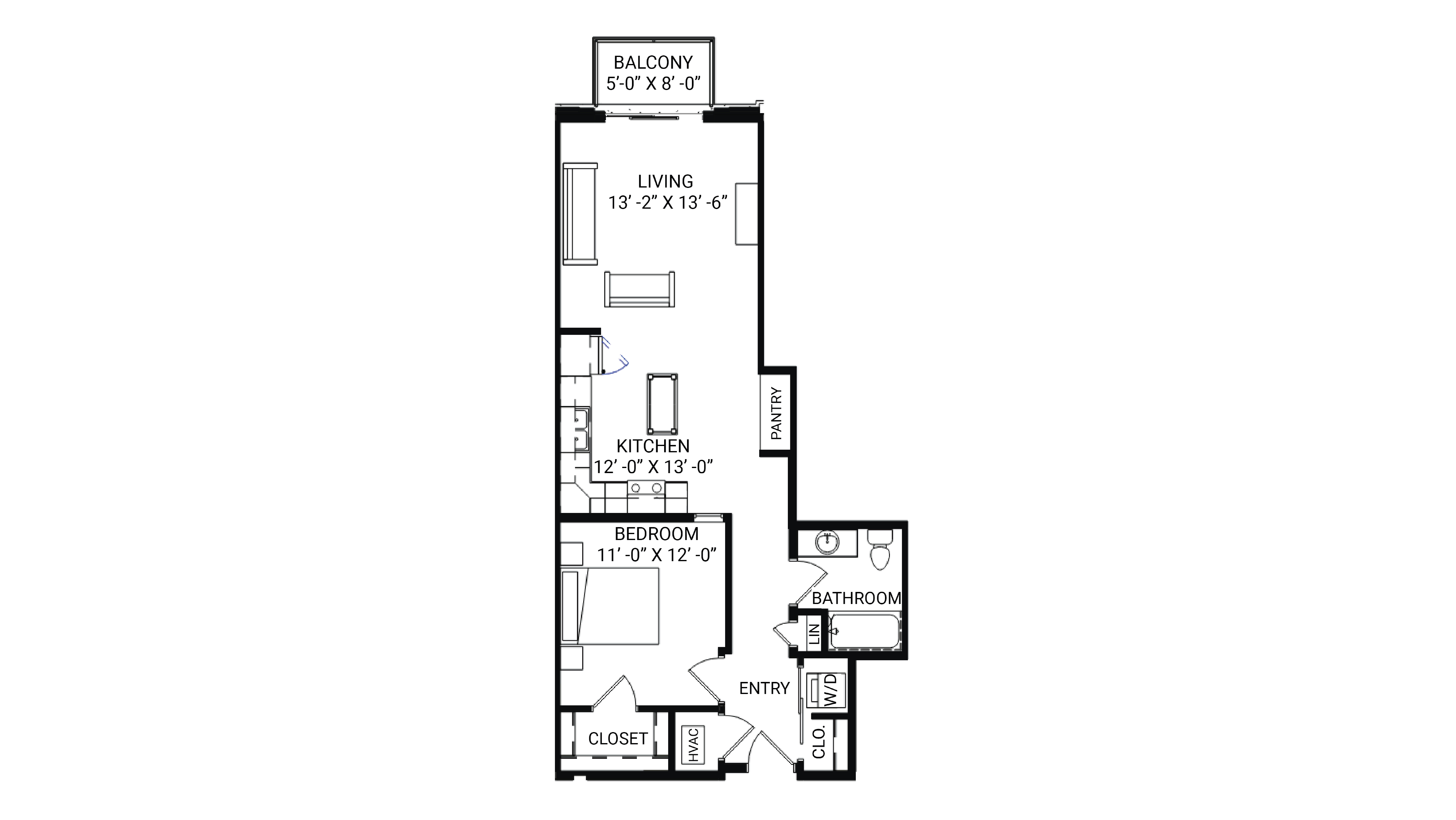 ULI The Irwin N516 - 1 Bed, 1 Bath Floor Plan