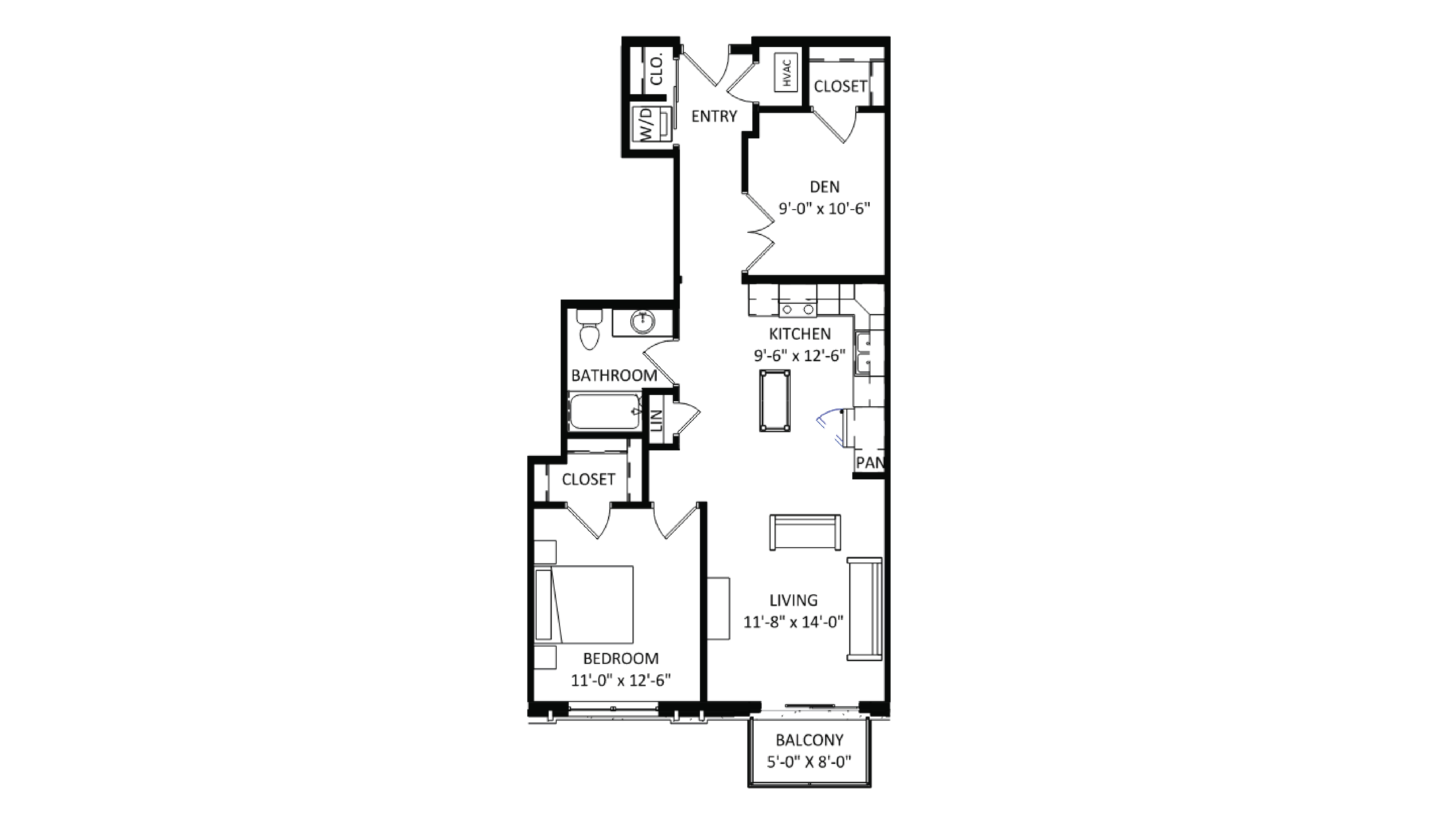 ULI The Irwin N519 - 1 Bed Den, 1 Bath Floor Plan