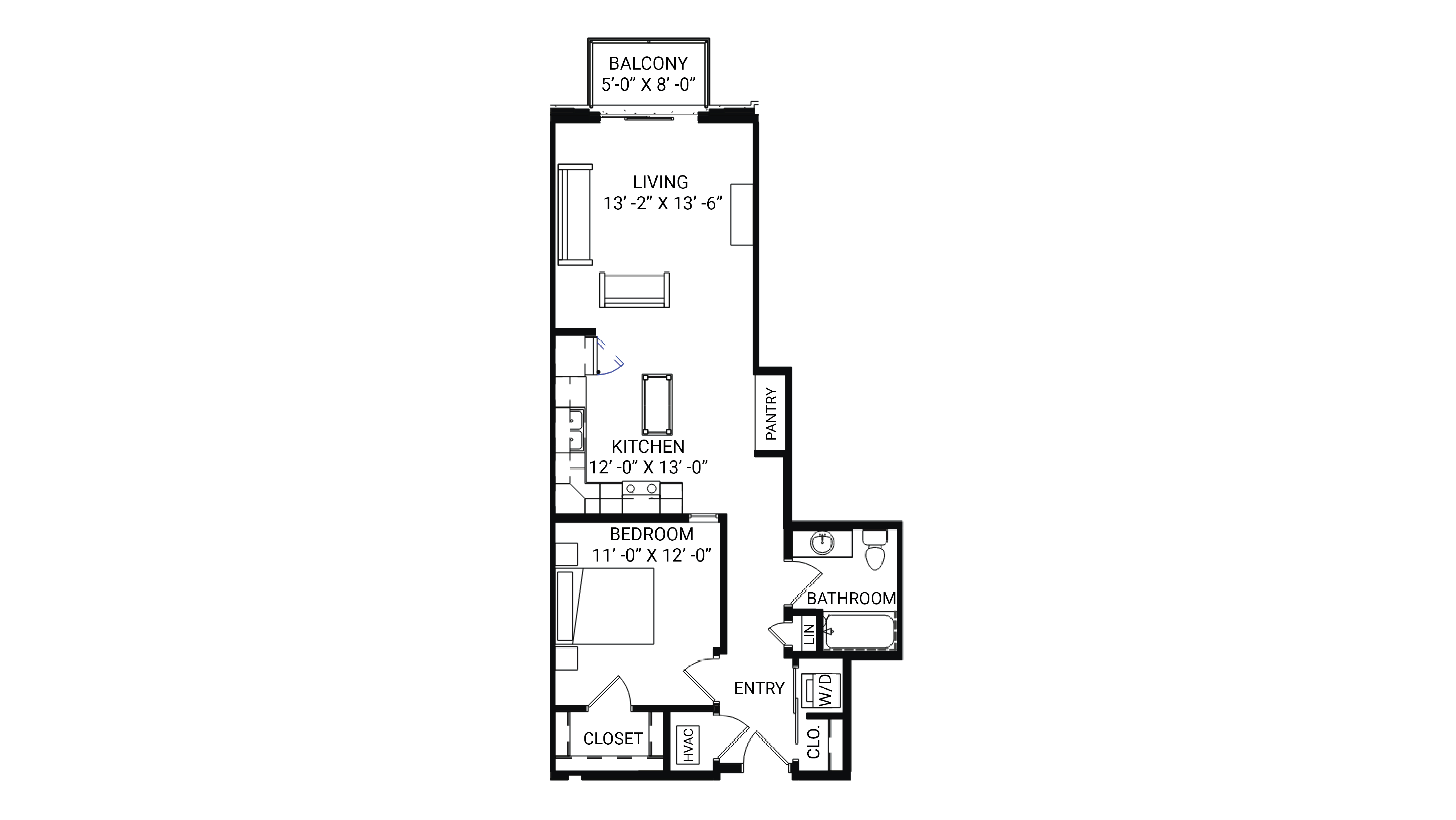 ULI The Irwin N520 - 1 Bed, 1 Bath Floor Plan