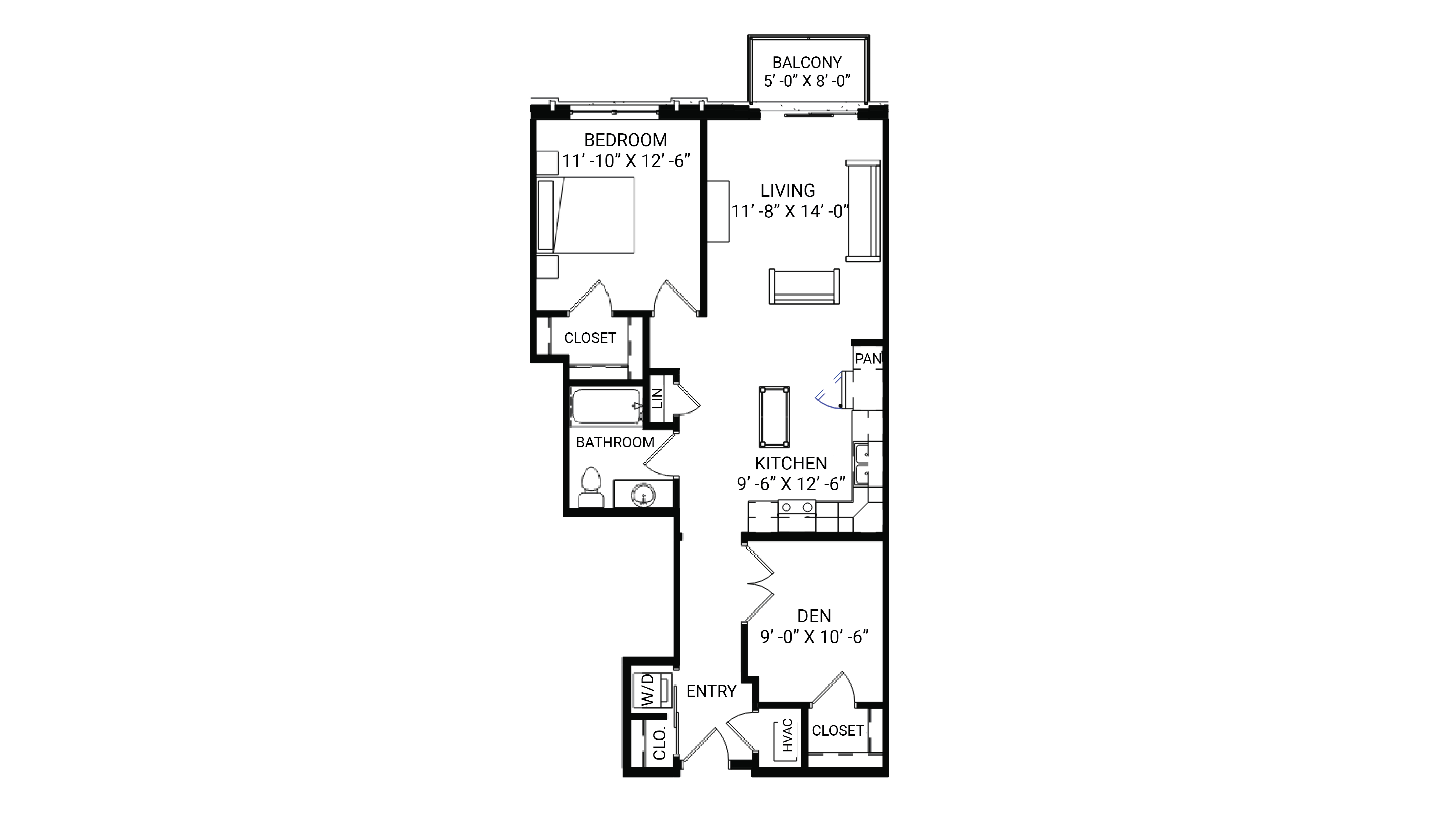 ULI The Irwin N524 - 1 Bed Den, 1 Bath Floor Plan
