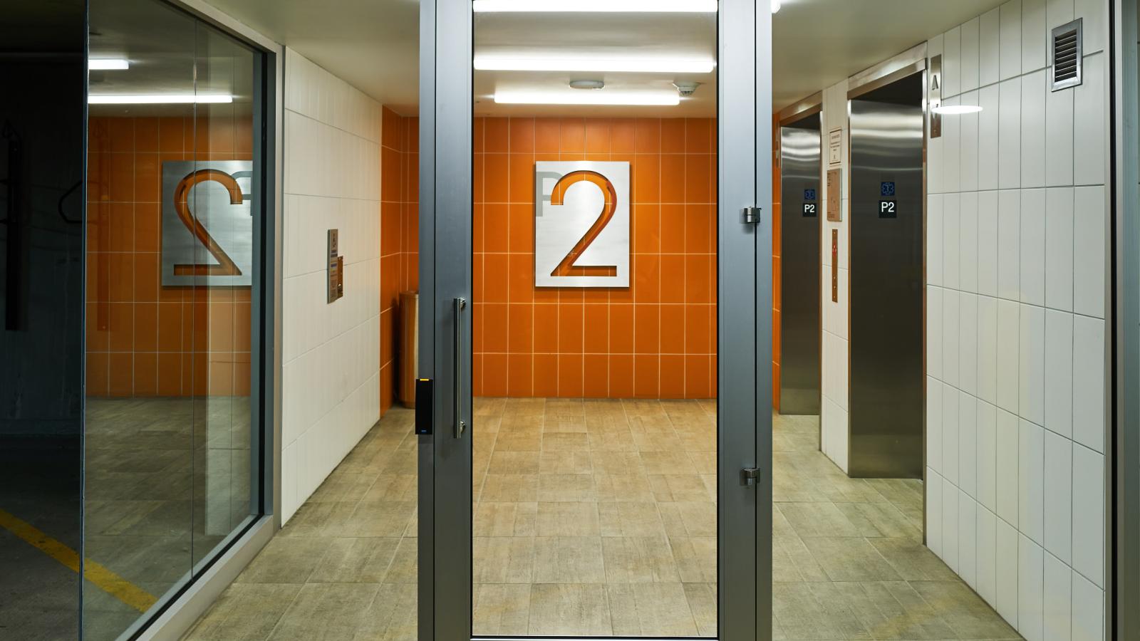 Vestibule at 25 West Main parking garage in downtown Madison 