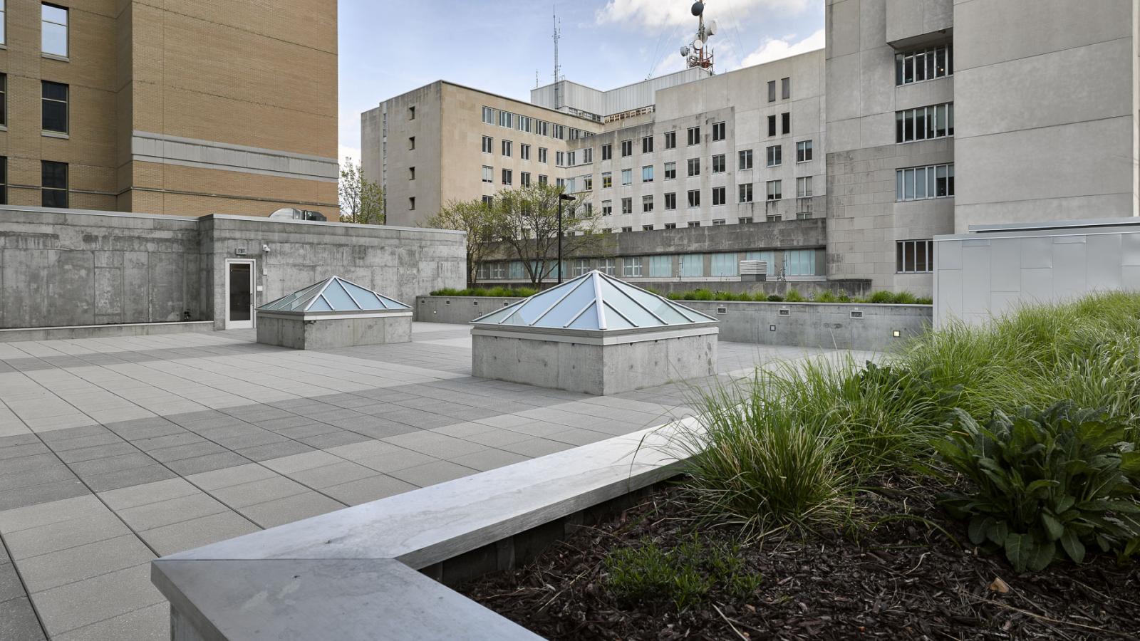 Tenant exclusive terrace at 25 West Main featuring modern design and downtown Madison views
