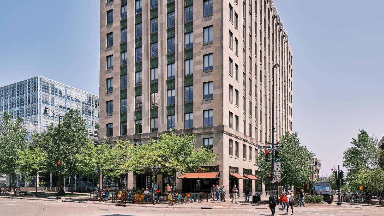 Historic Tenny Plaza exterior showing retail and office space on the Capitol Square Downtown Madison