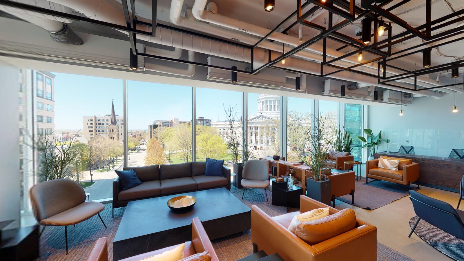 Modern office space and views showcased at Urban Office Coworking in downtown Madison 