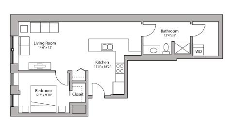 ULI Capitol Hill 206 - One Bedroom, One Bathroom Floorplan Floor Plan 