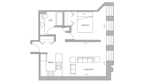 ULI Lincoln School 408 - One Bedroom, One Bathroom Floor Plan 