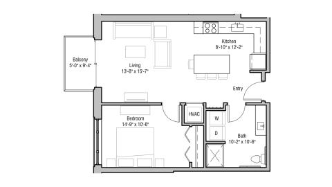 ULI 1722 Monroe 208 - One Bedroom, One Bathroom Floor Plan 