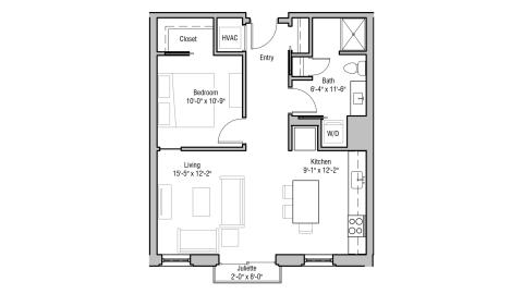 ULI 1722 Monroe 211 - One Bedroom, One Bathroom Floor Plan 