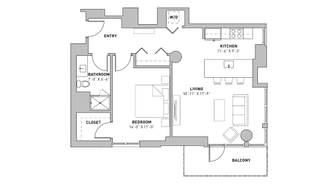 ULI The Pressman 813 - One Bedroom, One Bathroom Floor Plan 