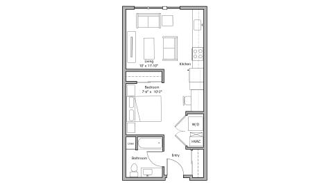 ULI The Penny 205 - Studio, 1 Bath Floor Plan