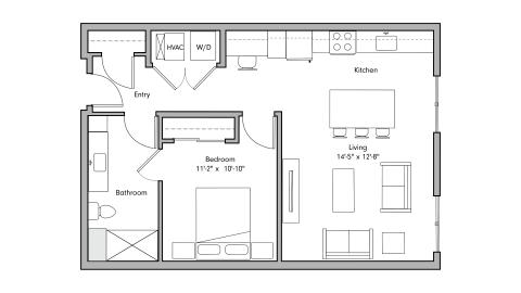 ULI The Penny 211 - 1 Bed, 1 Bath Floor Plan