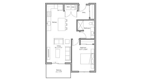 ULI The Penny 233 - 1 Bed, 1 Bath Floor Plan