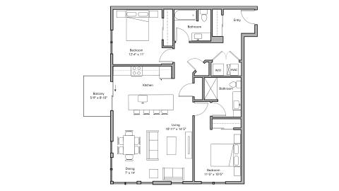 ULI The Penny 235 - 2 Bed, 2 Bath Floor Plan