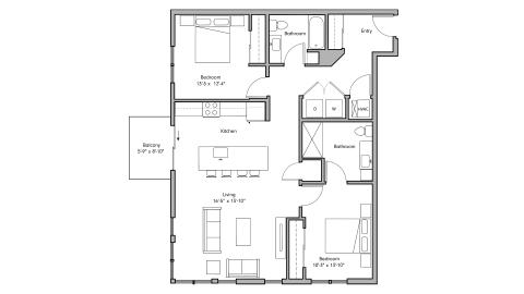 ULI The Penny 335 - 2 Bed, 2 Bath Floor Plan