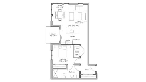 ULI The Penny 401 - 1 Bed, 1 Bath Floor Plan