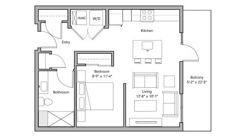 ULI The Penny 511 - Studio, 1 Bath Floor Plan