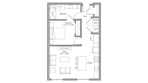 ULI The Penny 521 - 1 Bed, 1 Bath Floor Plan