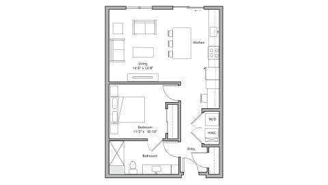 ULI The Penny 620 - 1 Bed, 1 Bath Floor Plan