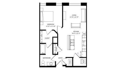 ULI The Irwin N106 - 1 Bed, 1 Bath Floor Plan
