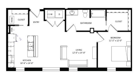 ULI The Irwin N107 - 1 Bed, 1 Bath Floor Plan