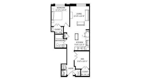 ULI The Irwin N115 - 1 Bed Den, 1 Bath Floor Plan