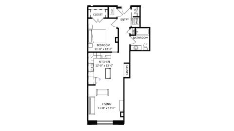 ULI The Irwin N117 - 1 Bed, 1 Bath Floor Plan
